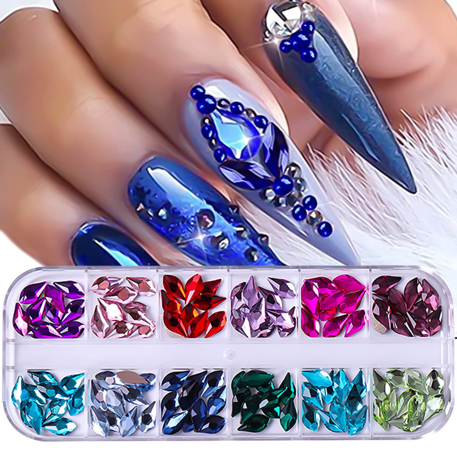 WOKOTO 120pcs Flat Back AB Rhinestones - Tear Drop Nail Gems for Acrylic Nails & Nail Art | DIY Manicure, Salon Glam, Party Nail Decor