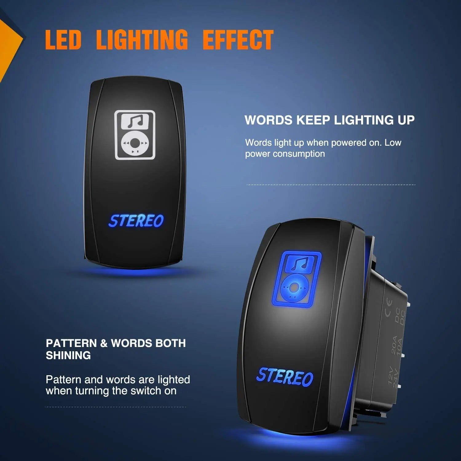5-Pin Laser On/Off Stereo Rocker Switch with Blue LED - Perfect for Car Audio, Marine & Home Electronics Control