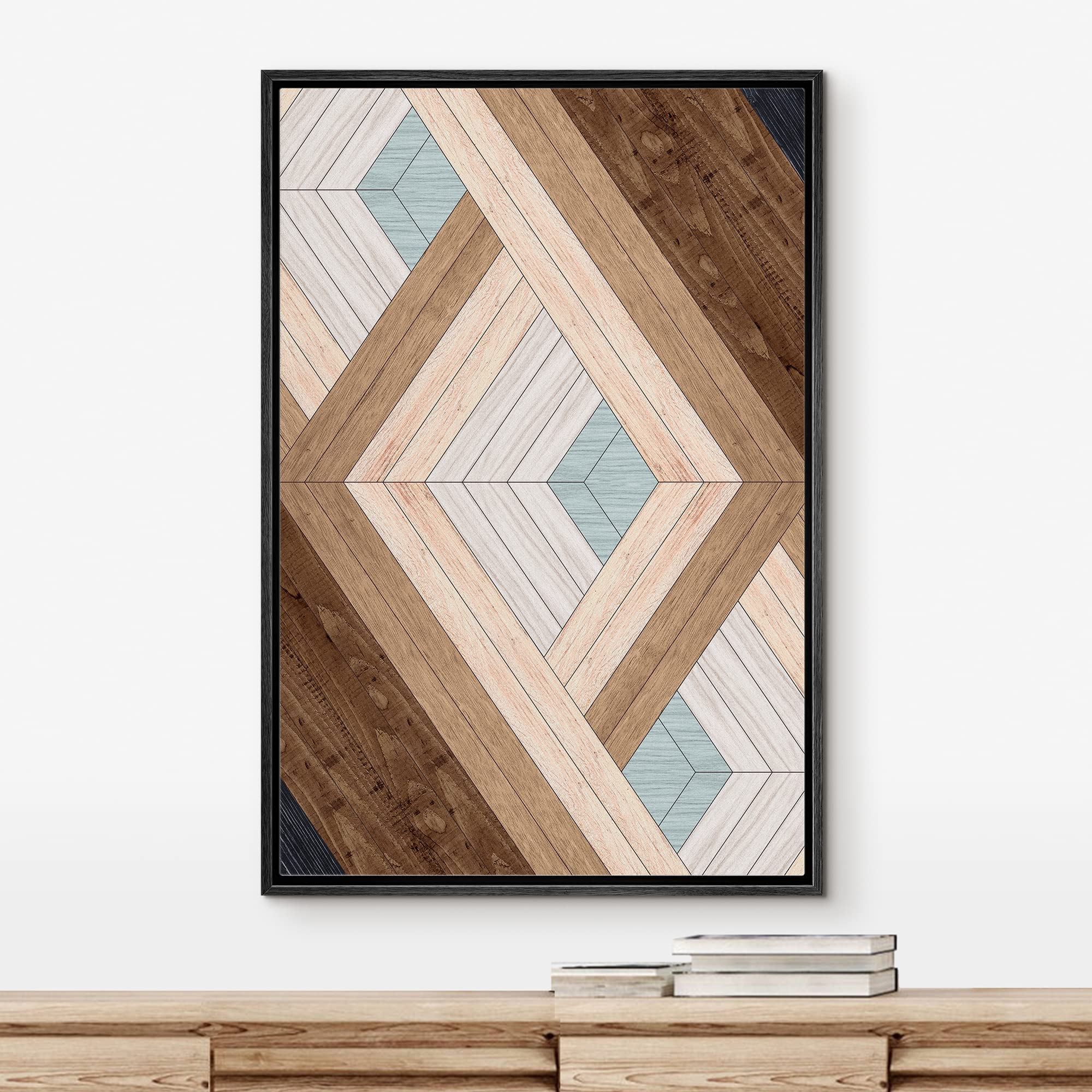 IDEA4WALL Framed Canvas Print Wall Art - Modern Geometric Diamond Wood Panel Pattern, Abstract Shapes, Minimal Nordic Boho Decor for Living Room, Bedroom, Office - 16