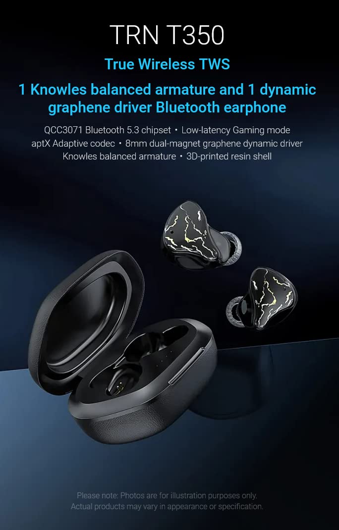 TRN BT350 True Wireless Earbuds with Bluetooth 5.3, HiFi Sound Quality, 30H Playtime, IPX5 Waterproof - Perfect for Gym, Running, Travel & Daily Use