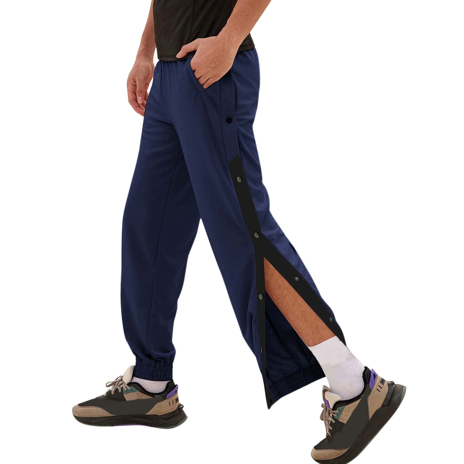 Men's Tear Away Jogging Pants - Basketball Training Warm Up Sweatpants with Pockets - Loose Fit Open Leg Design for Casual Sports & Gym Workouts - Perfect for Running, Basketball Practice and Lounge Wear