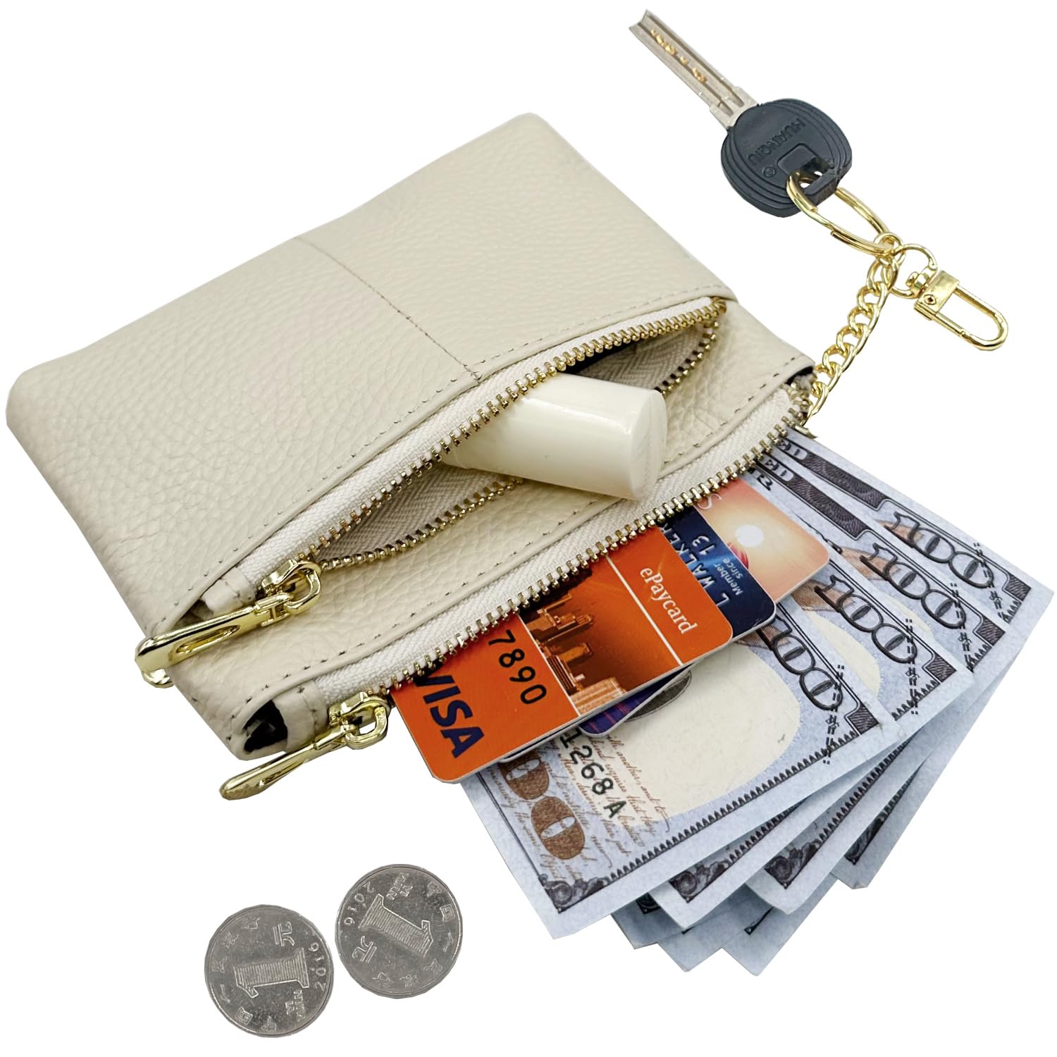 Beurlike Women's RFID Blocking Leather Coin Purse - Slim Small Wallet for Cards, Cash & Change - Keychain Wristlet for Travel, Shopping & Everyday Use