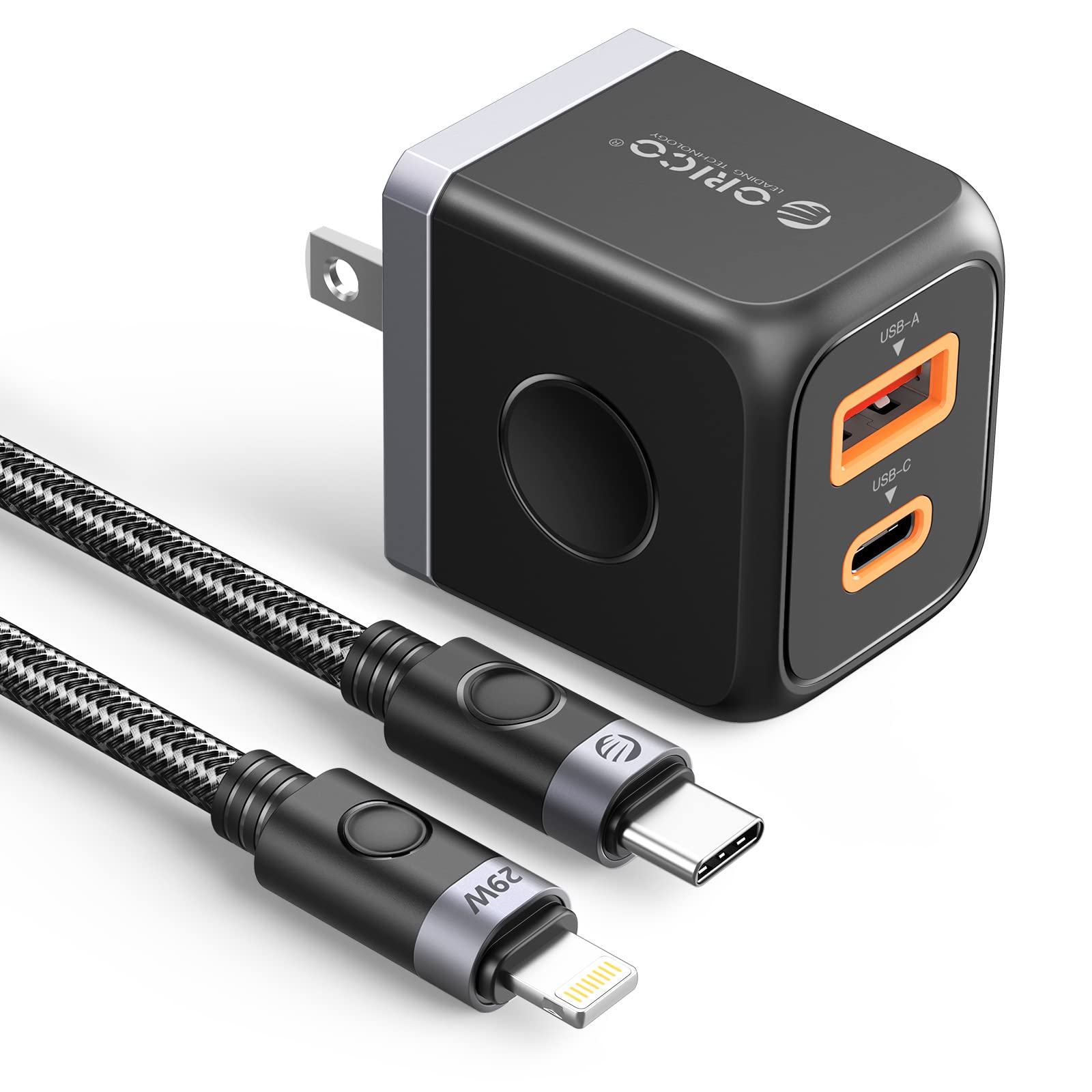 ORICO 30W GaN USB C Fast Charger with USB C Cable, Dual Port PD & QC3.0 Wall Charger - Compatible with iPhone 14/13/12 Pro Max, Galaxy S23/S22, iPad, MacBook Air - Perfect for Travel, Office & Home Charging