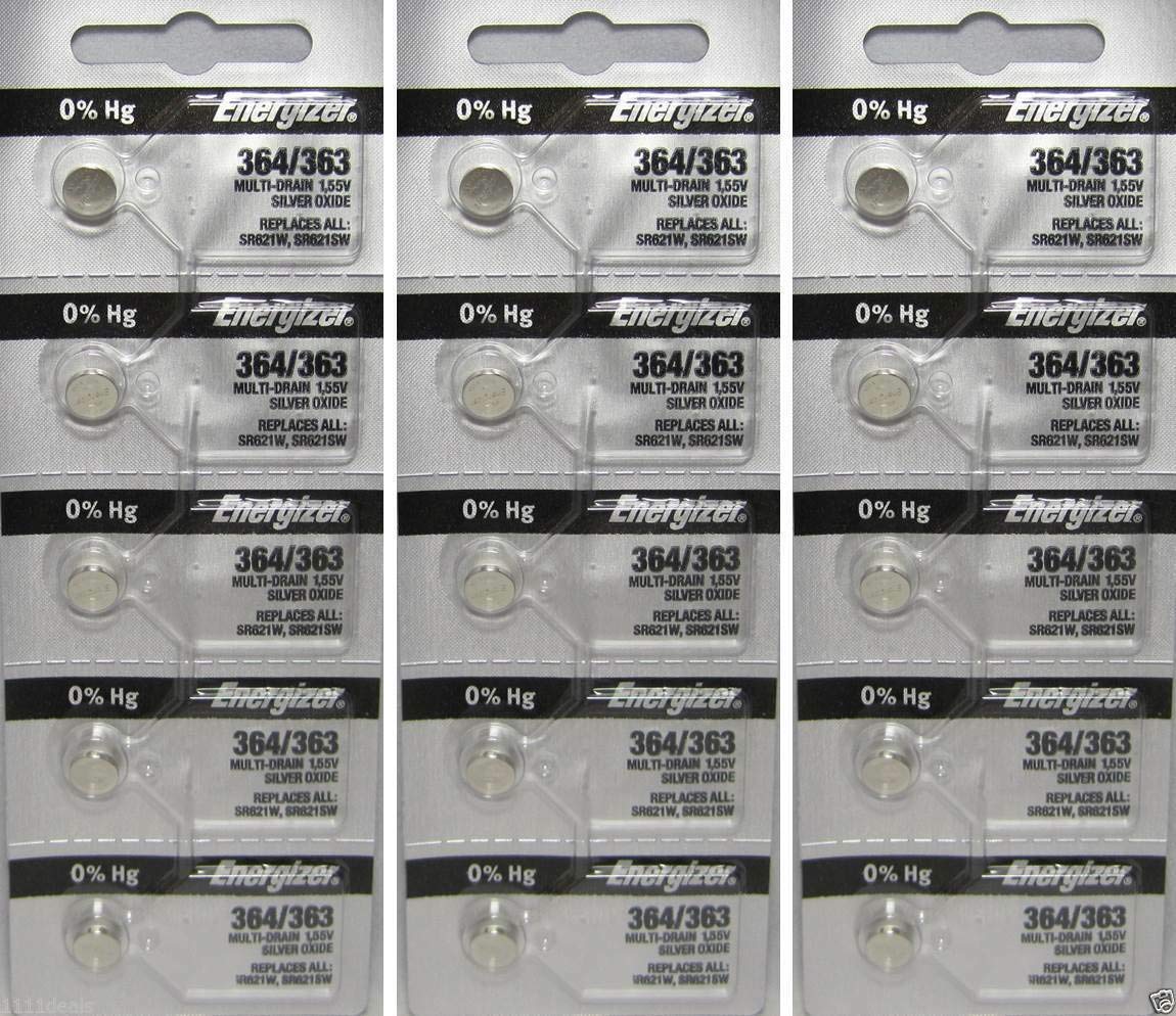 Energizer SR621SW 1.55V Silver Oxide Watch Battery (15 Pack) - Long Lasting Power for Watches, Calculators, and Small Electronics