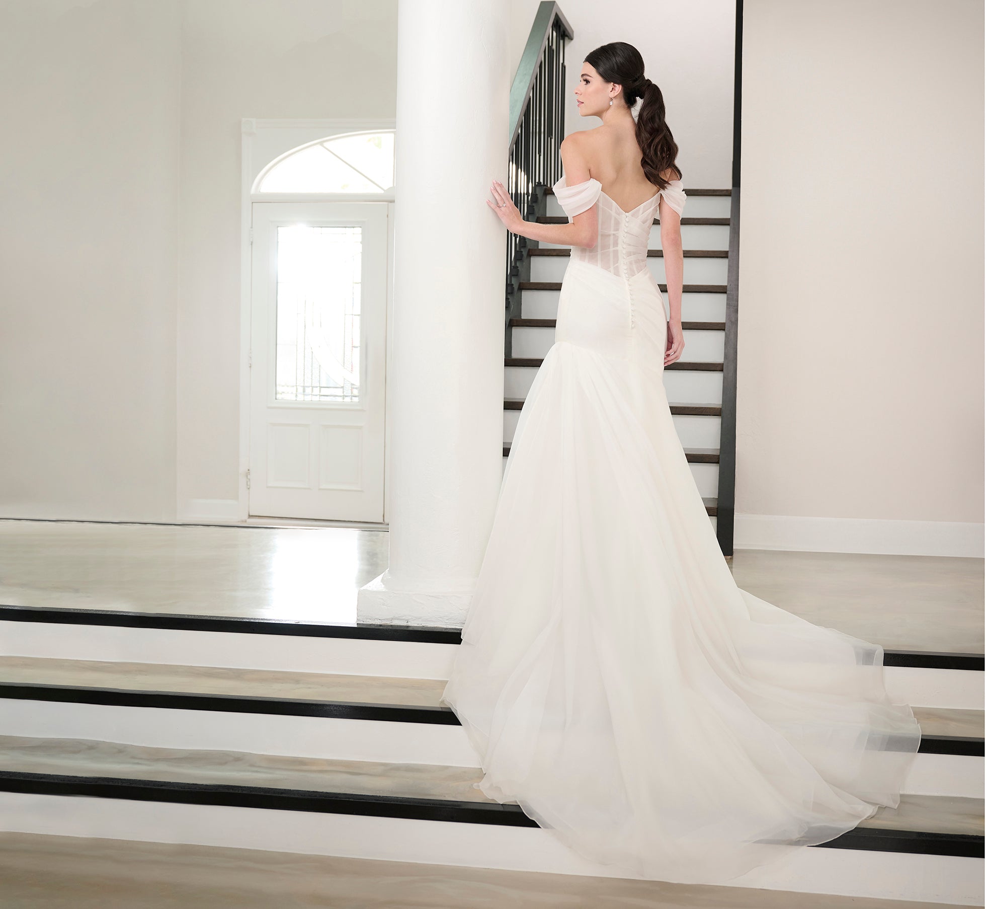 Ivory Watercolor Printed Organza Gown - Elegant Floral Wedding Dress for Brides, Bridesmaids & Special Occasions
