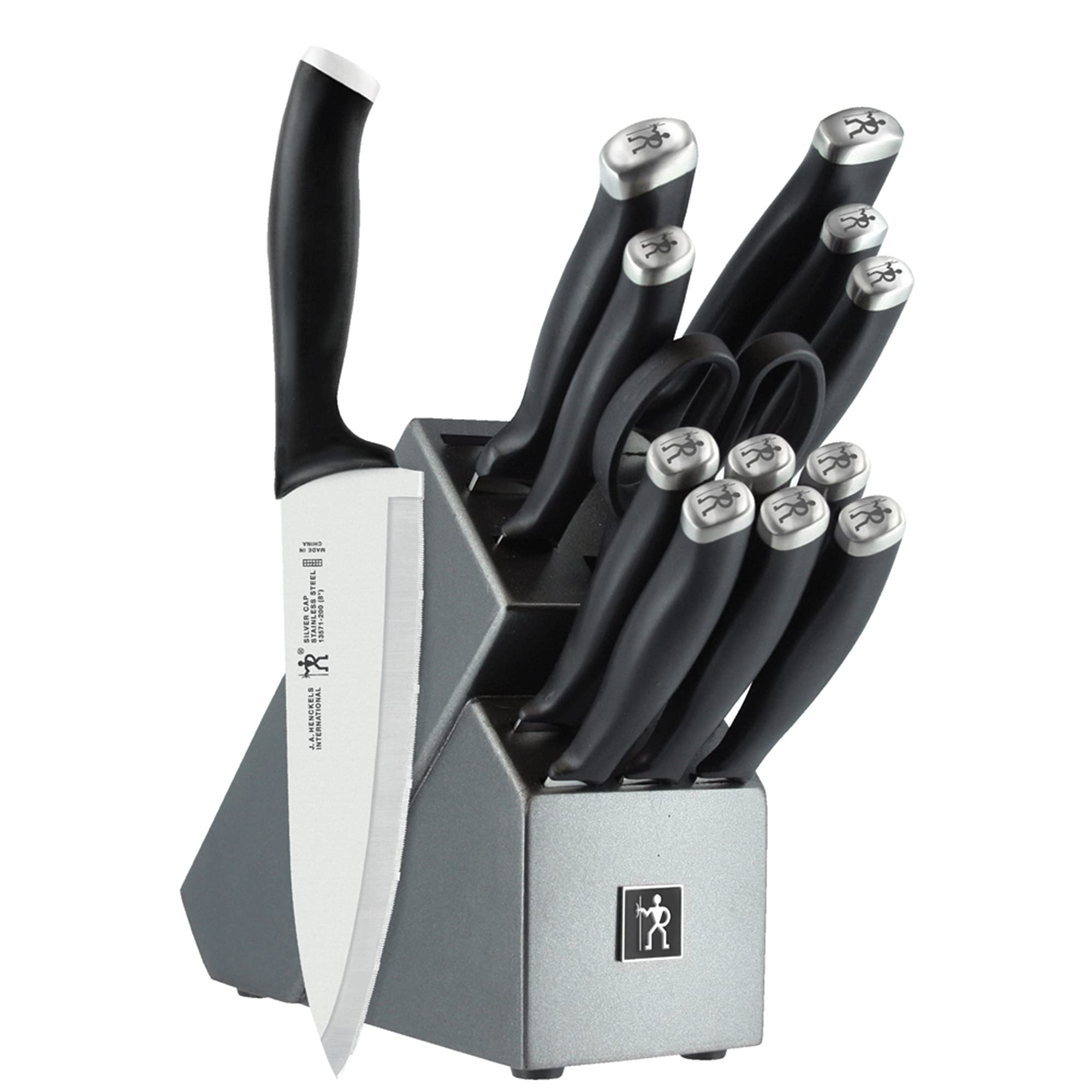 HENCKELS Silvercap 14-Piece Premium Kitchen Knife Set with Wooden Block - Chef Knife, Bread Knife, Steak Knives - High-Quality German Stainless Steel Cutlery for Professional Cooking & Home Kitchen Use