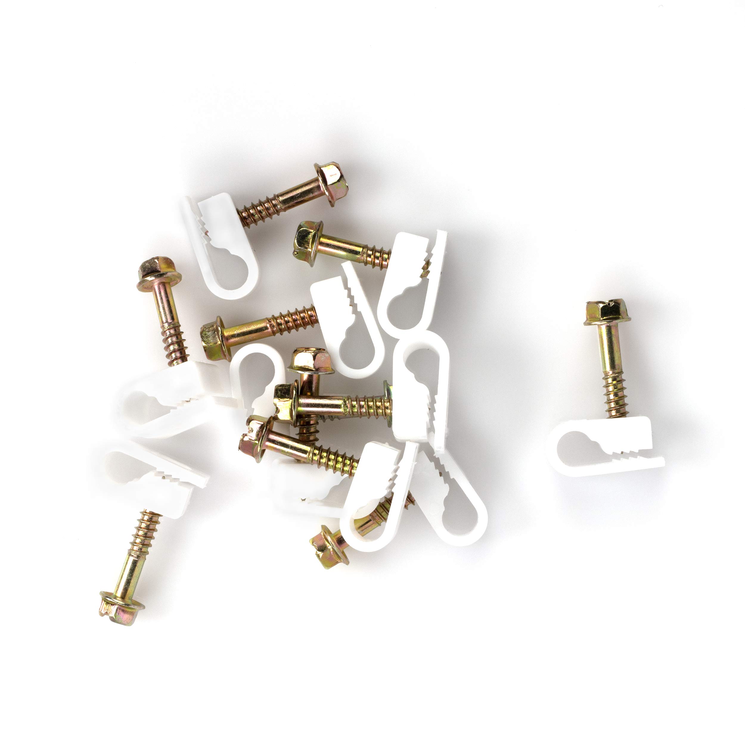 THE CIMPLE CO Ribbed Plastic Conical Anchors & White Cable Screw Clips Kit (10 Pack) - Heavy Duty Wall Anchors for Concrete, Brick, Drywall, Stucco - Secure Cable Management for Home, Office & DIY Projects