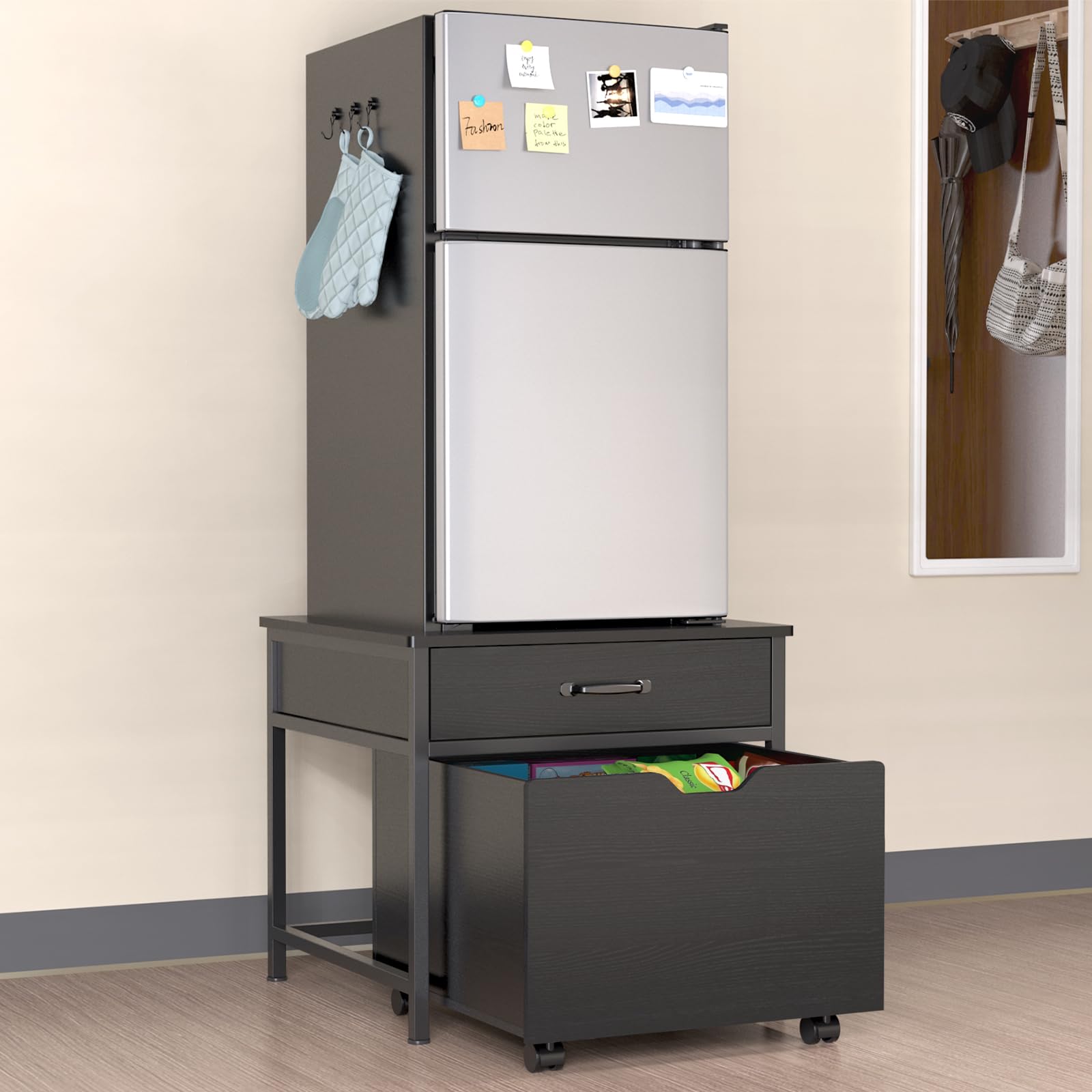 GDLF Heavy Duty Mini Fridge Stand with Storage & Rolling Cabinet - 220LBS Capacity Tabletop for Dorm, Apartment, Office, Bedroom - Perfect for Small Spaces & Beverage Organization
