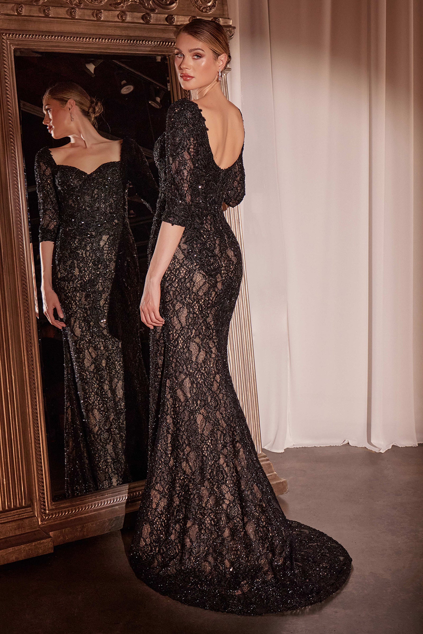 Elegant Liesel Gown - Long Sleeve Lace Fitted Dress with Detachable Overskirt for Women | Perfect for Weddings, Parties & Formal Events
