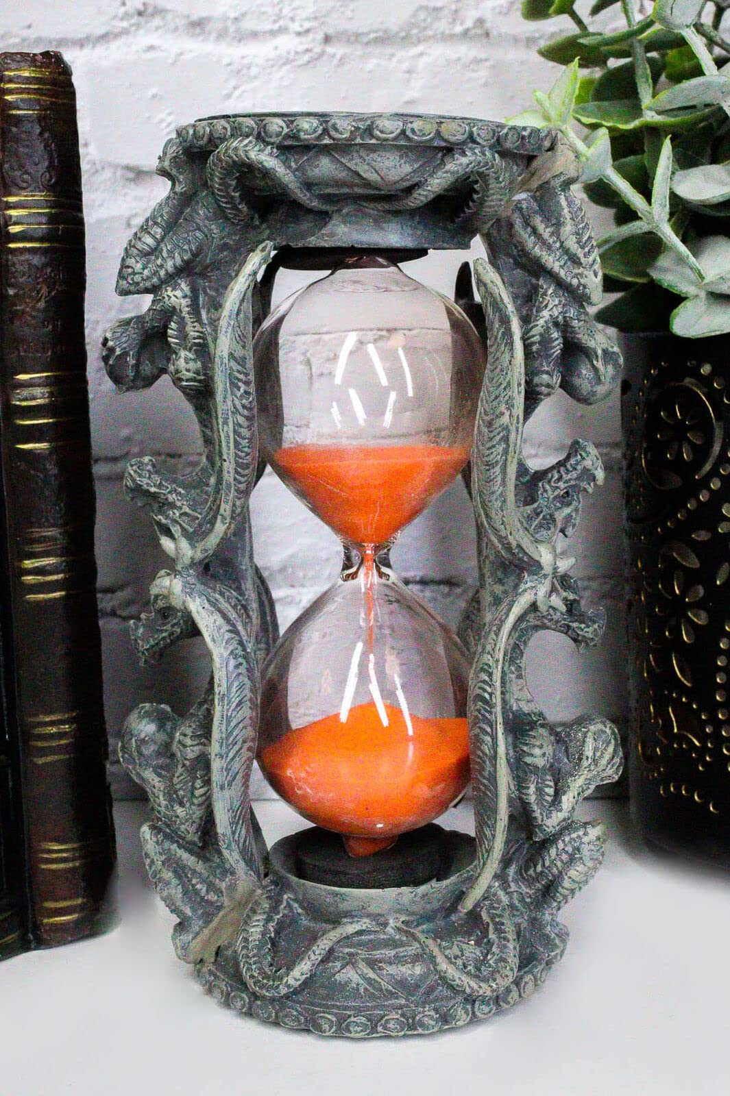 Gothic Gargoyle Dragon Statue with Sand Timer - Medieval Home Decor for Living Room, Office & Garden - Unique Gothic Tower Pedestal Figurine (wrvn-f-1588)
