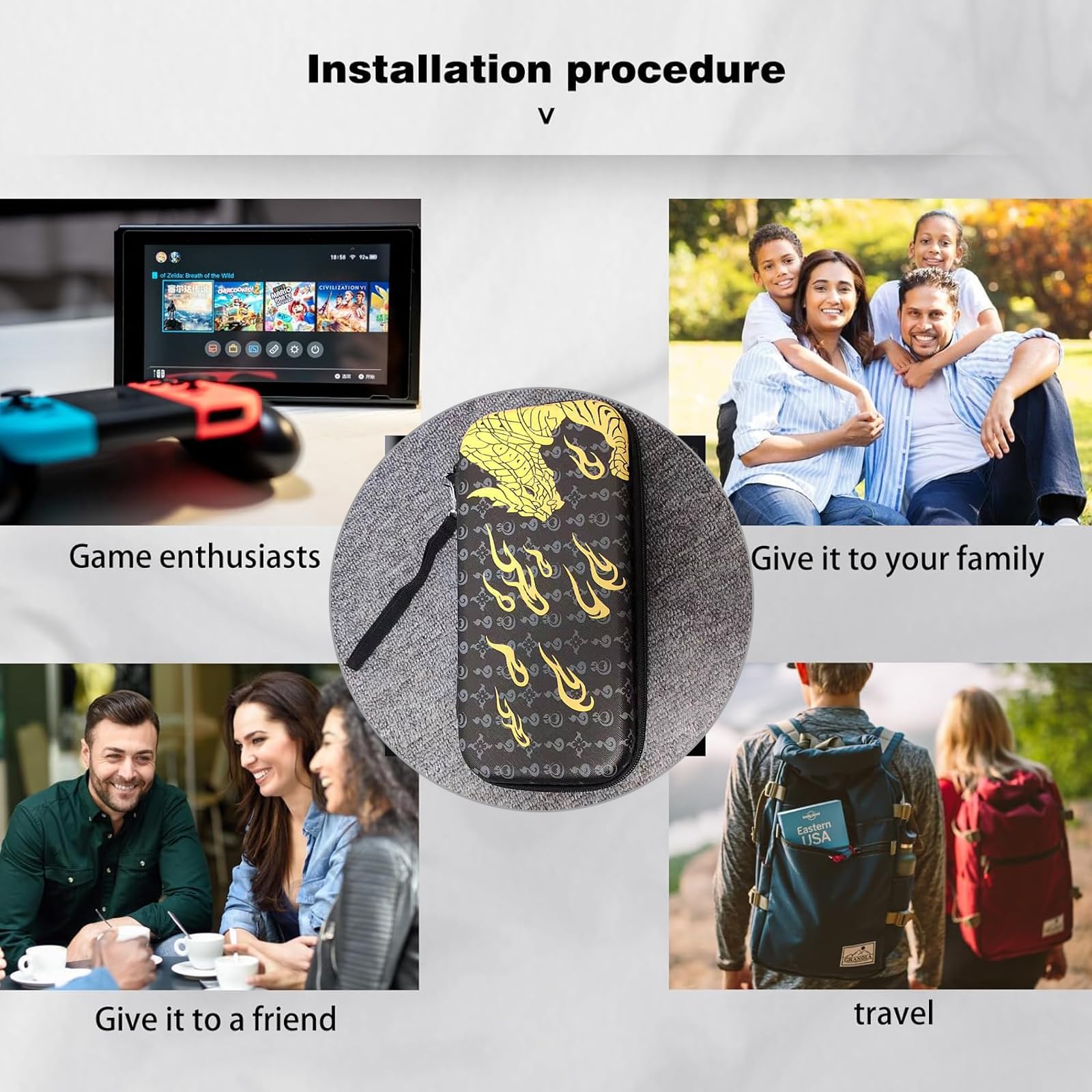 WUERKIYA Cute Hard Carrying Case Compatible with Nintendo Switch & Switch OLED - Protective Storage Bag Holds 10 Games & Accessories - Black - Perfect for Travel, Gaming Parties & On-the-Go Protection
