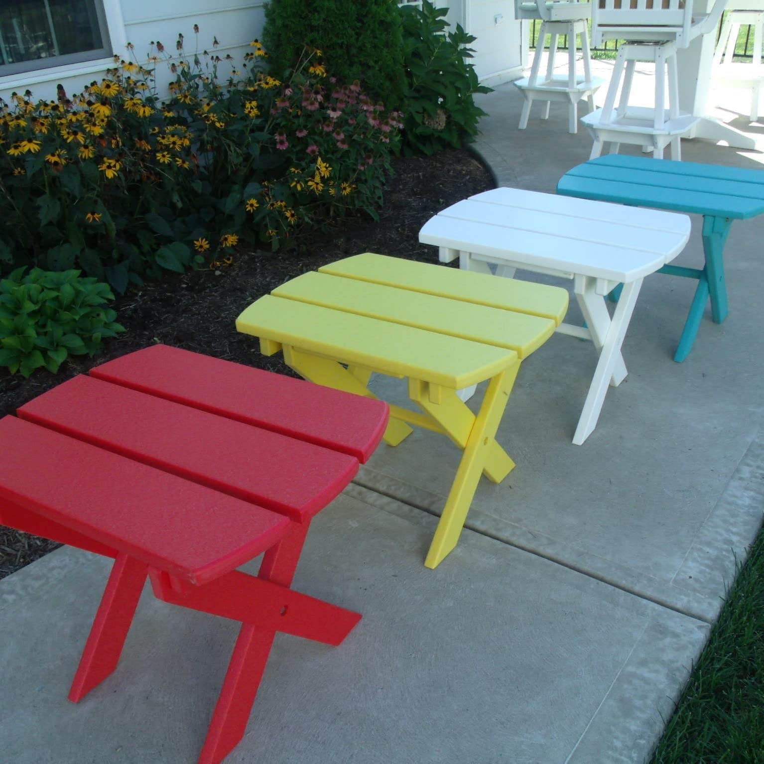 Folding End Table - Lightweight Poly Furniture for Patio, Deck, or Indoor Use - Bright White - Space Saving Design - Easy to Carry & Store
