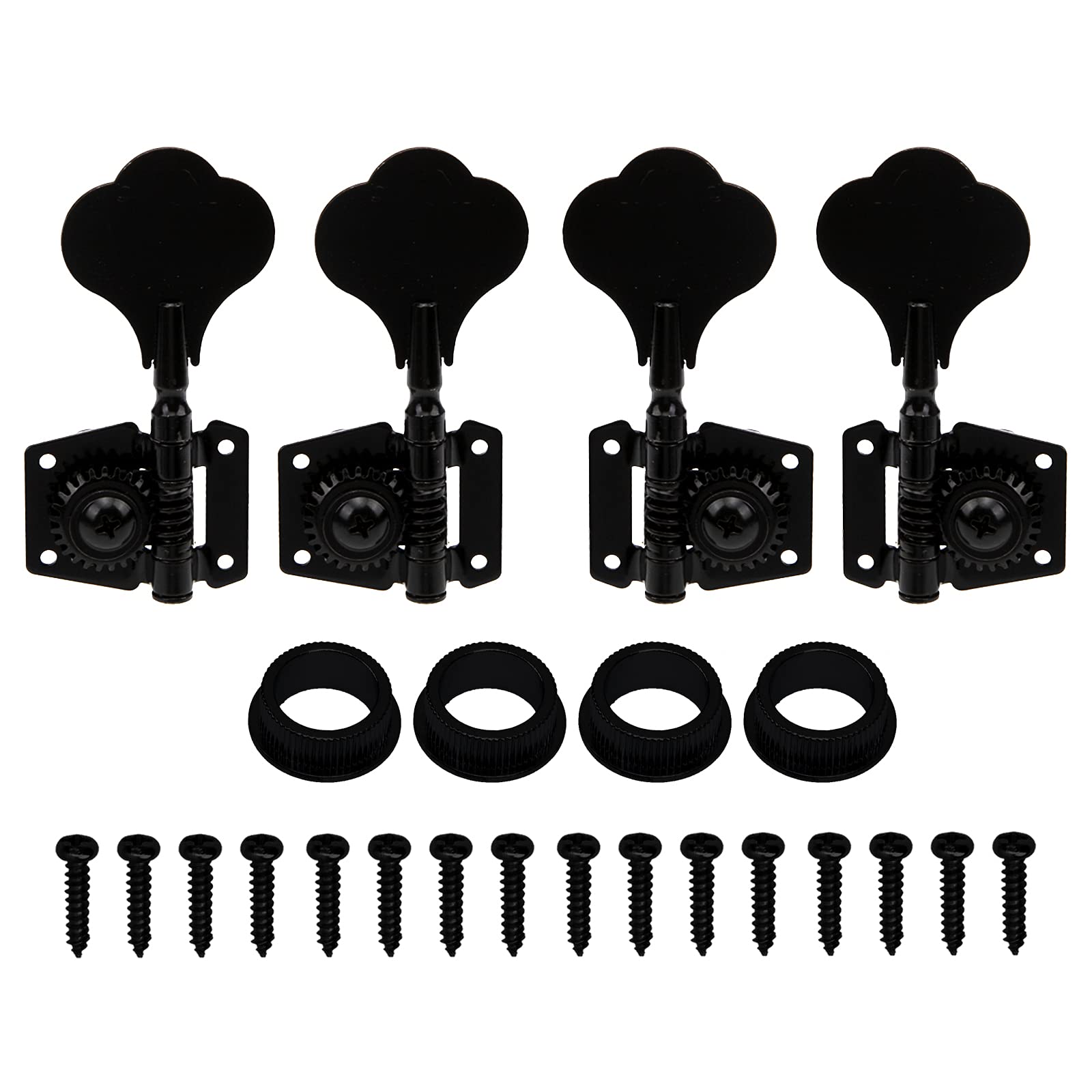 4Pcs Yootones Open Gear Machine Heads Tuners - 2 Left & 2 Right Tuning Pegs for 4-String Fender Precision/Jazz Bass Guitar (Black) - Perfect for Guitar Maintenance, String Replacement & Professional Tuning