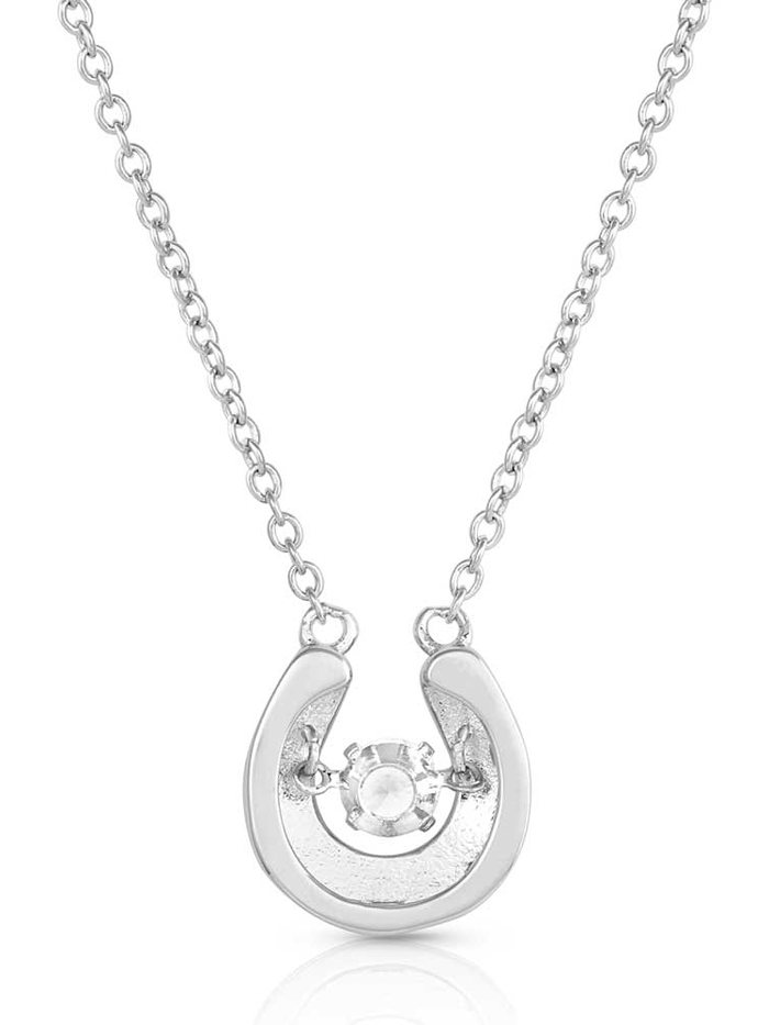 Montana Silversmiths NC5463 Women's Lucky Dancing Crystal Horseshoe Necklace in Sterling Silver - Perfect for Western Fashion, Cowgirl Gifts & Everyday Jewelry