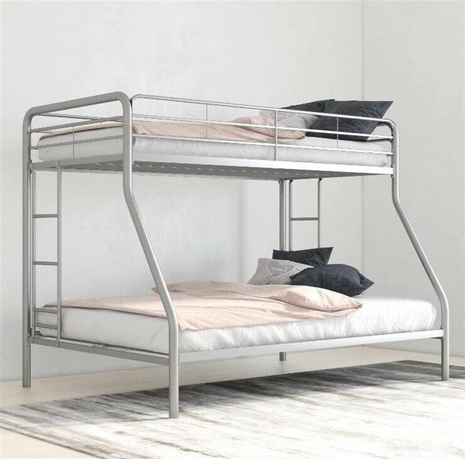 HUIJK Twin Over Full Metal Bunk Bed Frame - Sturdy & Space-Saving Kids Bedroom Furniture for Home, Dorm, or Guest Room - Perfect for Siblings Sharing Rooms or Sleepovers