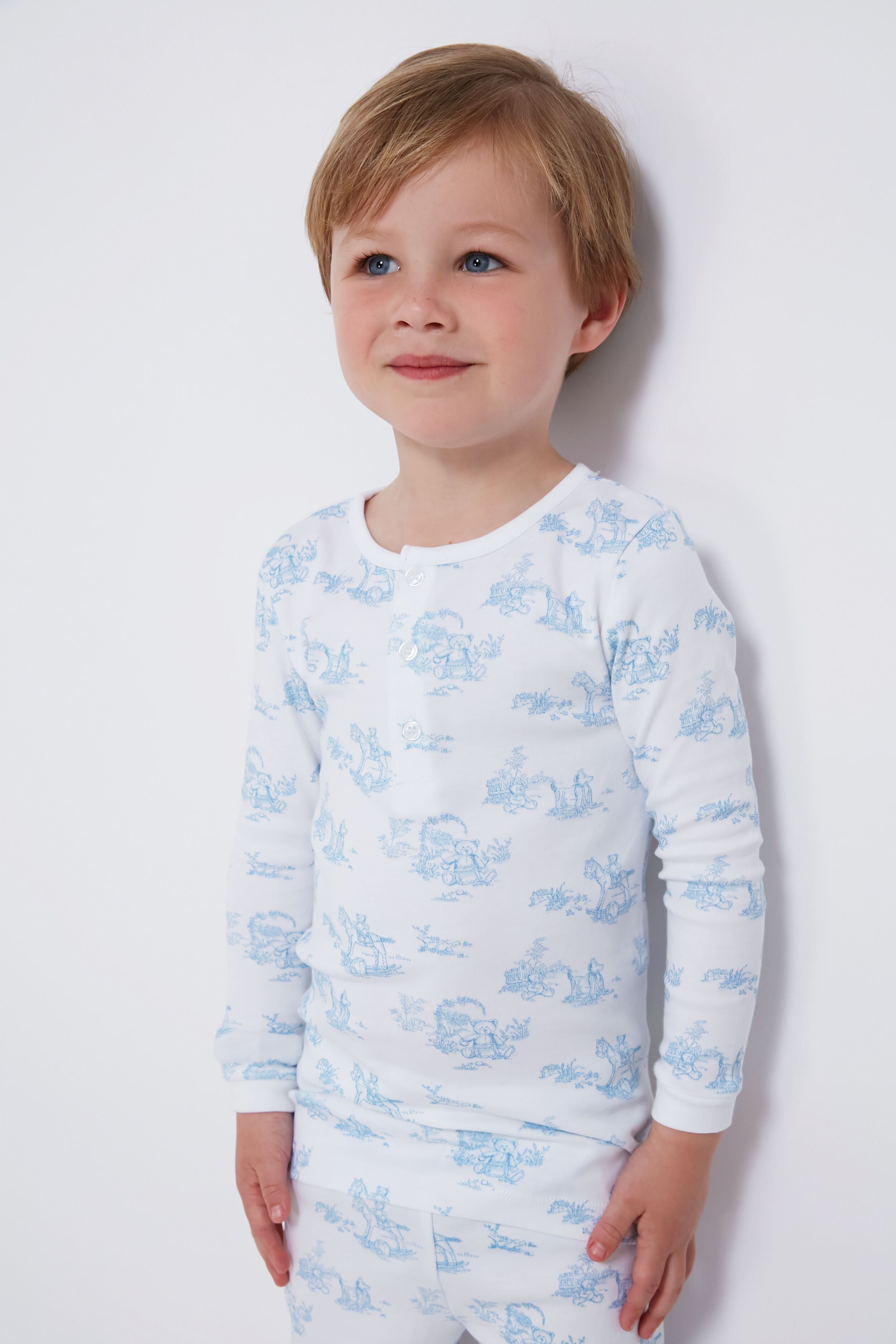 Blue Toile Pajamas Set for Women - Soft Cotton Sleepwear for Lounge & Nighttime Comfort - Perfect for Relaxing at Home or Gift Giving