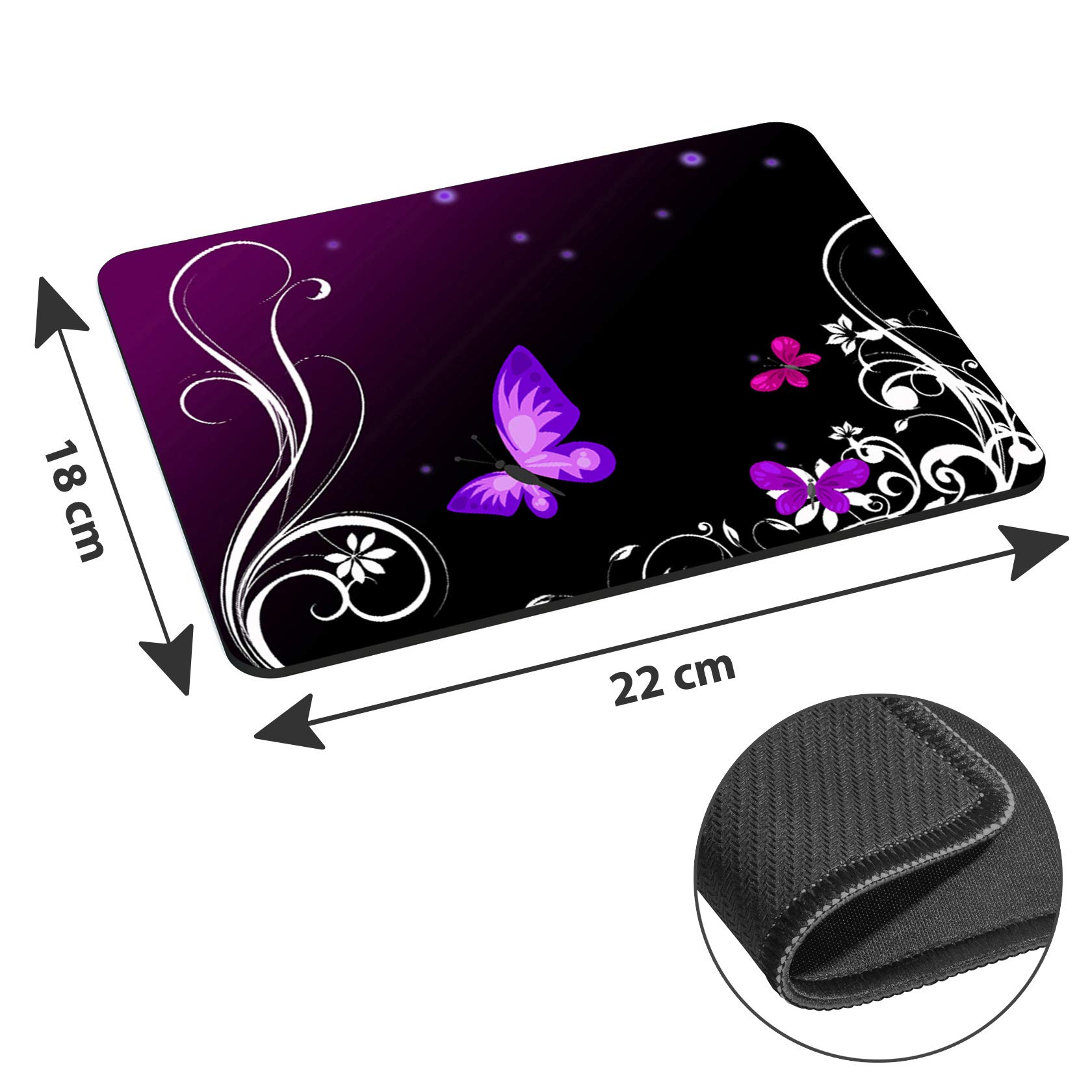 Elegant Purple Butterfly Design Mouse Pad - Non-Slip Comfortable Gaming & Office Desk Mat for Computer Laptop - Perfect for Work, Gaming & Home Office Setup