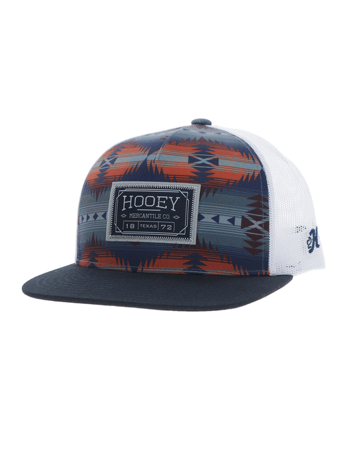 Hooey 2502T Aztec Rectangle Patch Trucker Hat - Navy Blue Adjustable Snapback Cap for Men & Women | Perfect for Outdoor Activities, Country Music Festivals, and Casual Wear