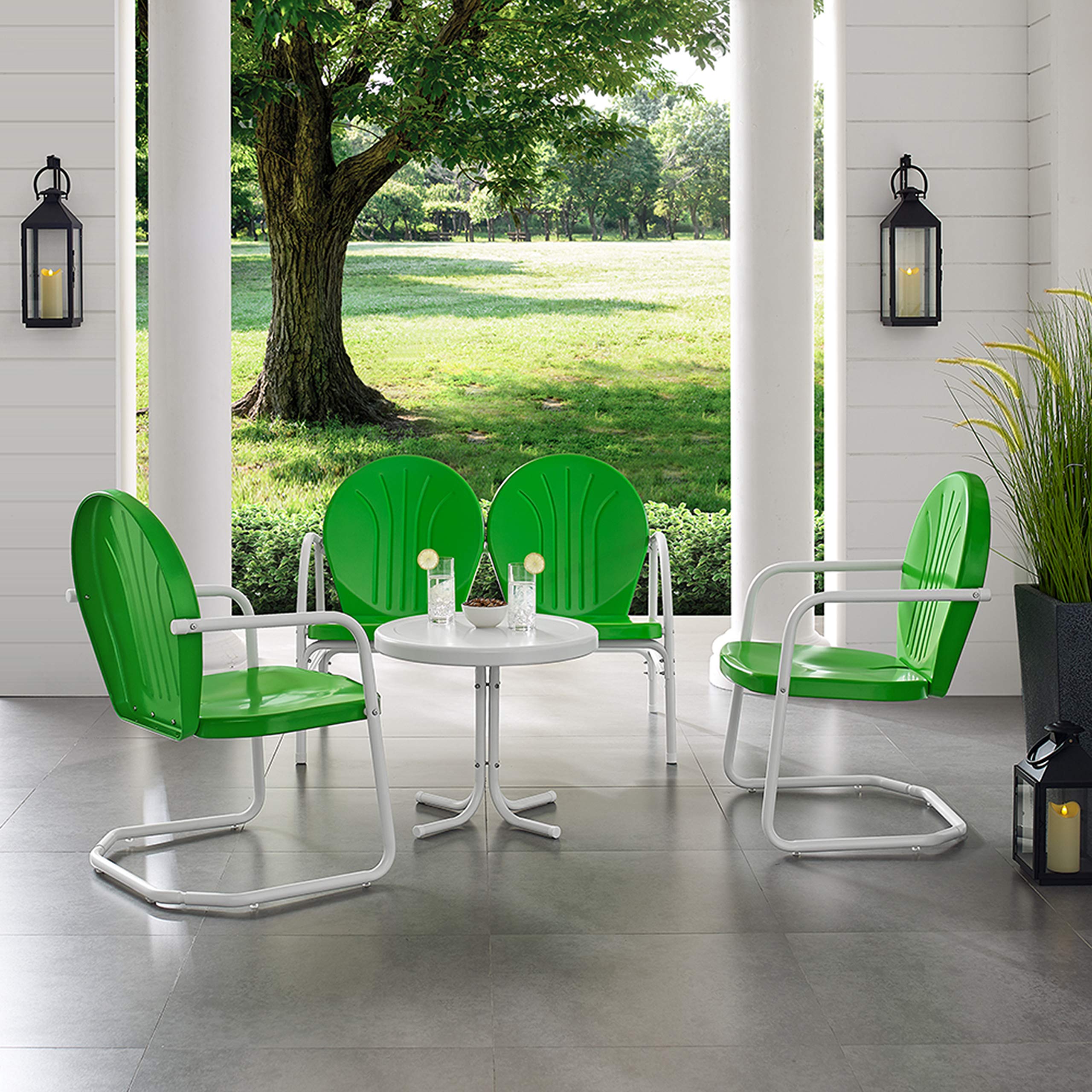 Crosley Furniture Griffith 4-Piece Retro Metal Outdoor Loveseat Patio Set - Green | Perfect for Porch, Deck, Balcony & Garden Relaxation