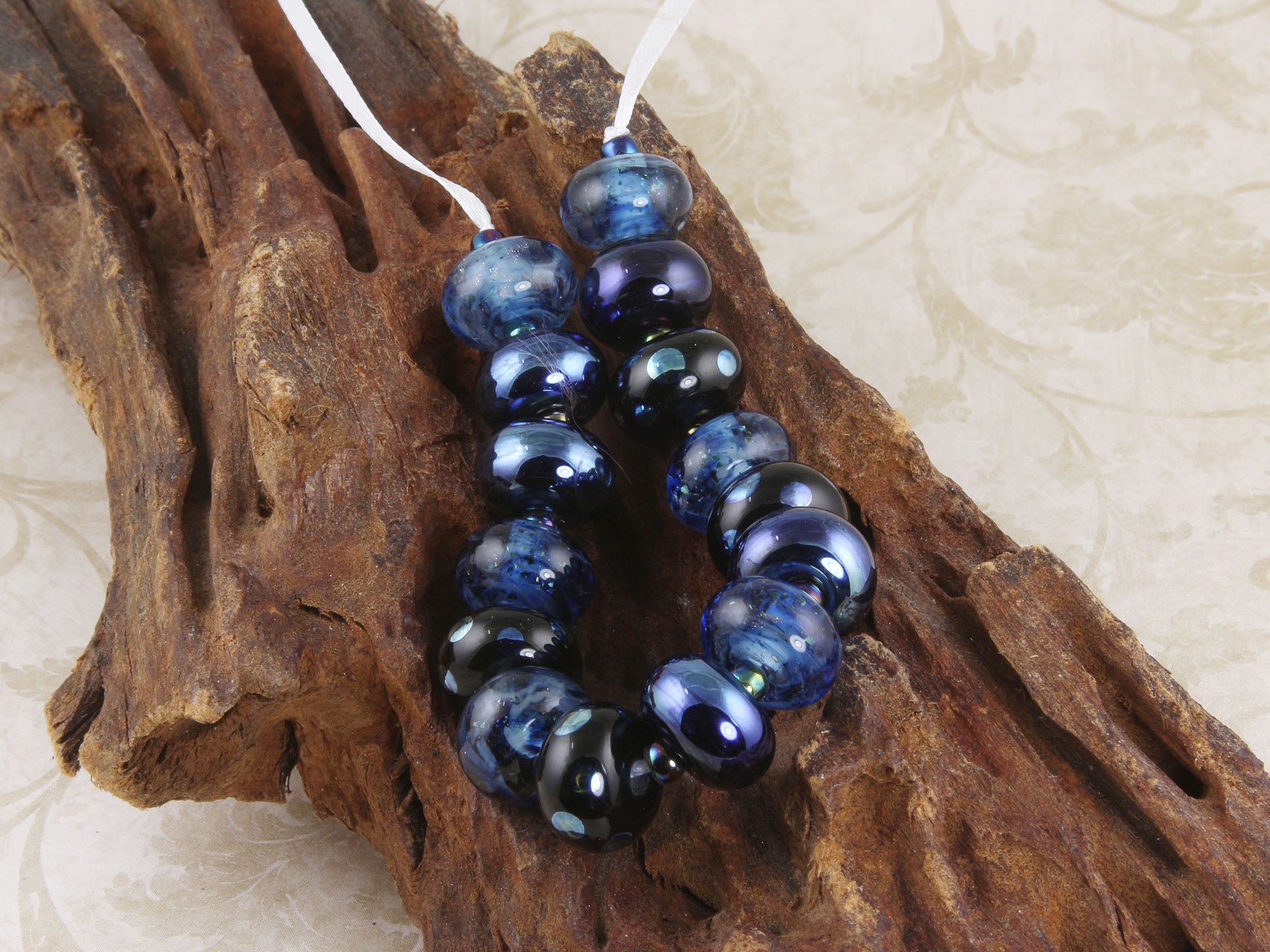 15 Dark Blue Handmade Lampwork Glass Beads Set for Jewelry Making - DIY Bracelets, Necklaces & Craft Projects