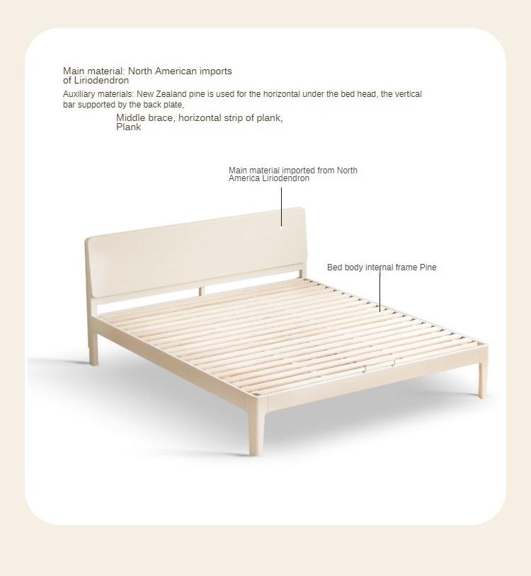 Modern Simple Cream Style Poplar Solid Wood Bed - Sturdy & Elegant for Master Bedroom, Guest Room, or Kids Room