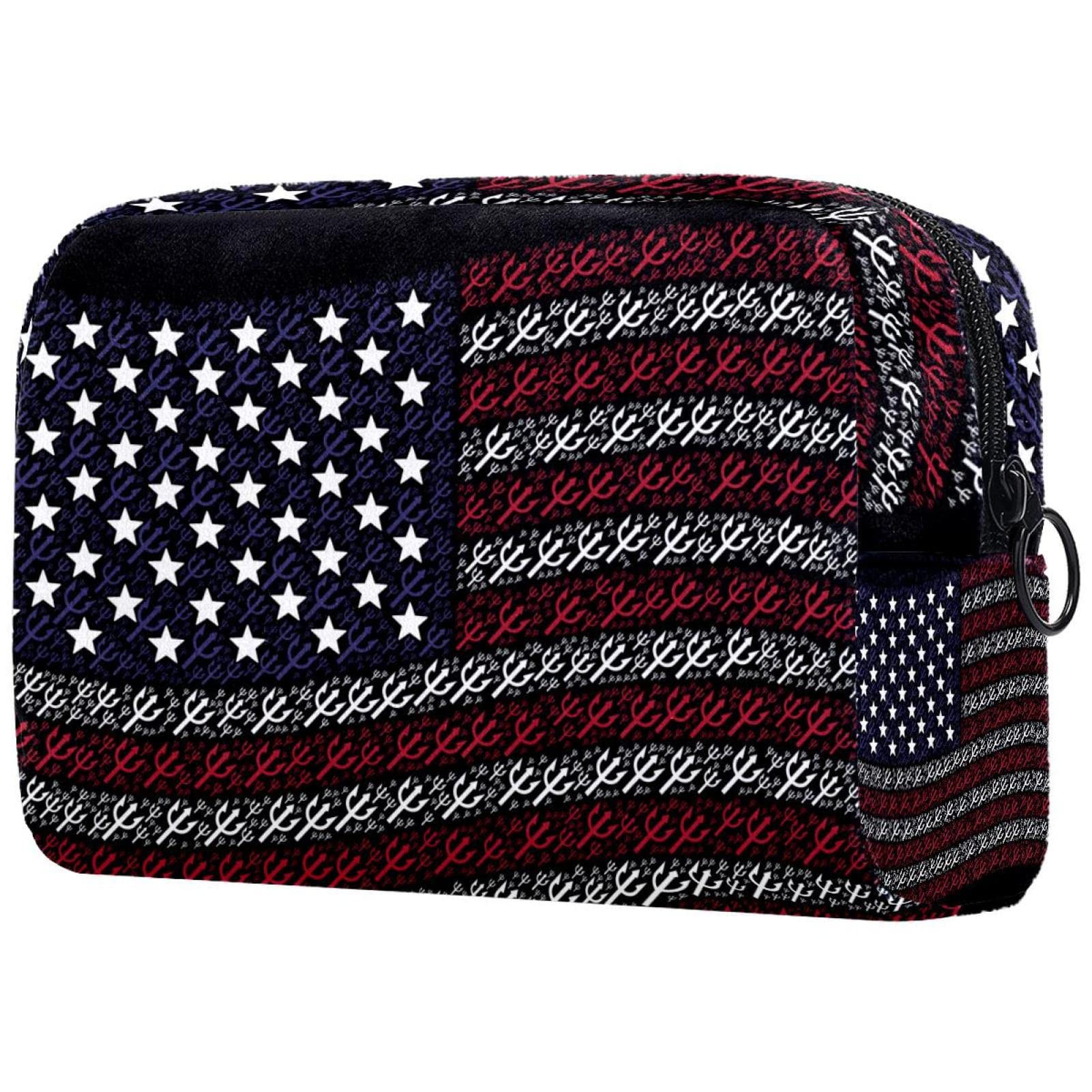 **Personalized Mini Cosmetic Bags Bulk for Women - USA Flag Design Makeup Pouch, Travel Organizer for Business Trips & Daily Use | Perfect for Toiletries, Pencils & Small Essentials**