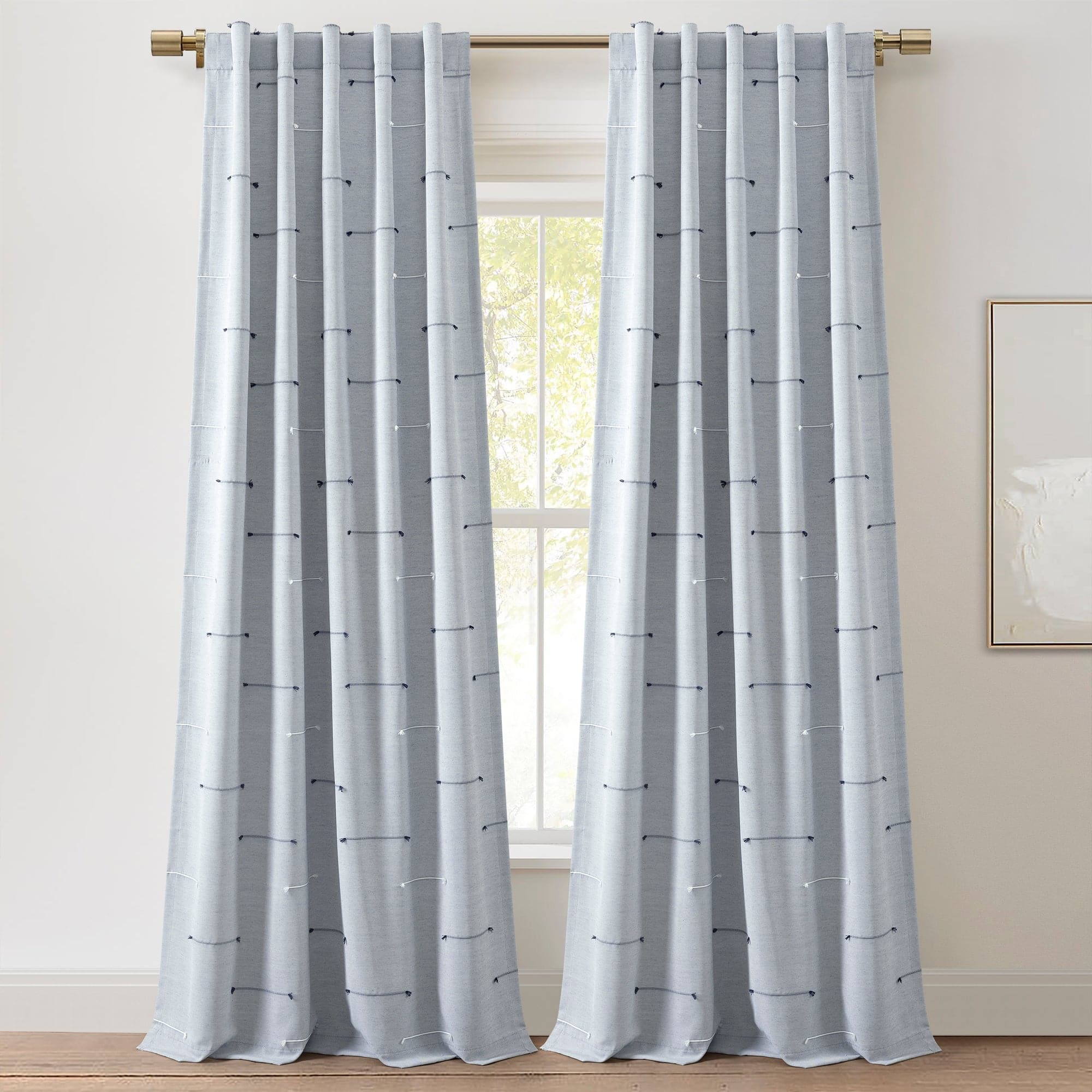 Boho Stripe Clip Jacquard Window Curtain Panel Set - Elegant Room Dividers & Stylish Home Decor for Living Room, Bedroom, Nursery