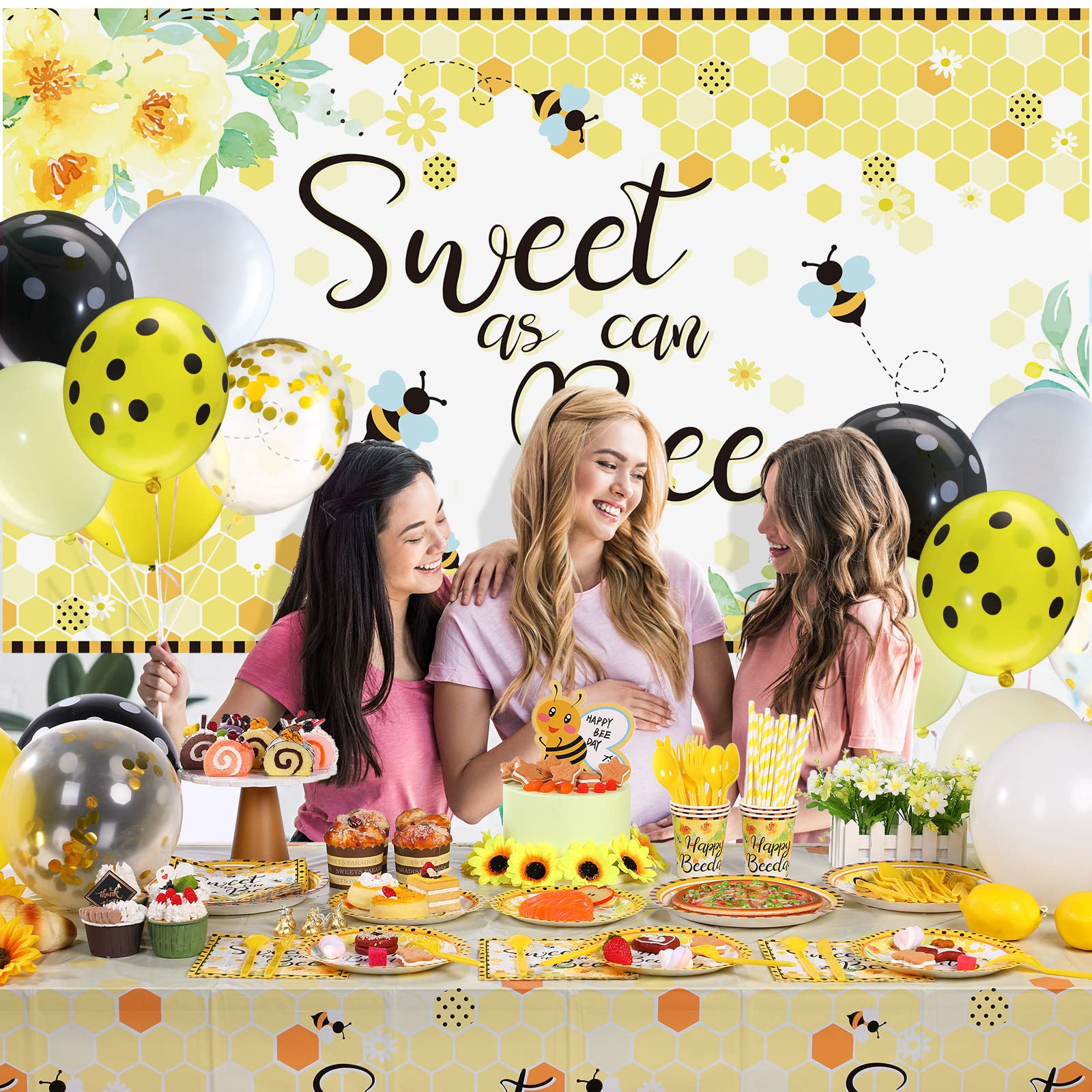 Tatuo 190 Pcs Bee-Themed Party Decorations Kit - Sweet as Can Bee Baby Shower Backdrop, Gender Reveal & Kids Birthday Party Supplies | Perfect for Nursery Decor, First Birthday, and Spring Themed Celebrations