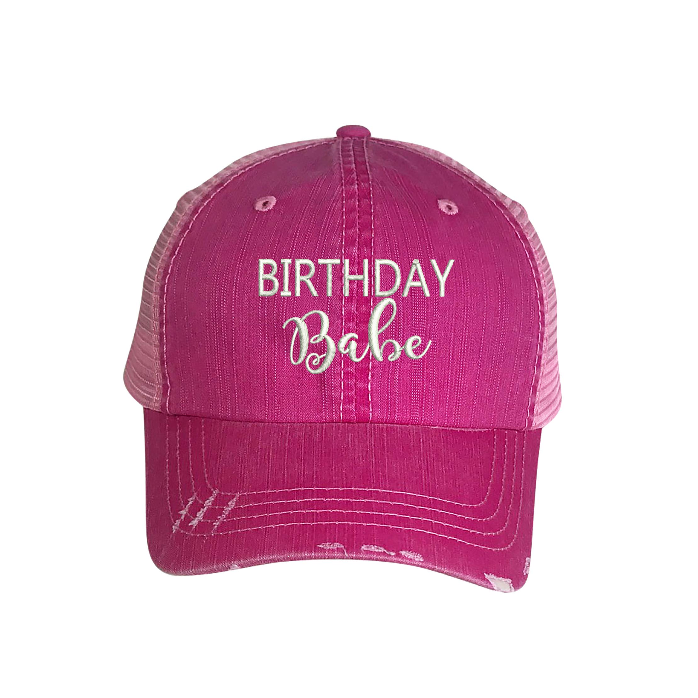 Birthday Babe Distressed Trucker Hat - Embroidered Baseball Cap for Women & Men | Vintage Style Adjustable Dad Hat for Birthday Parties, Festivals & Casual Outfits