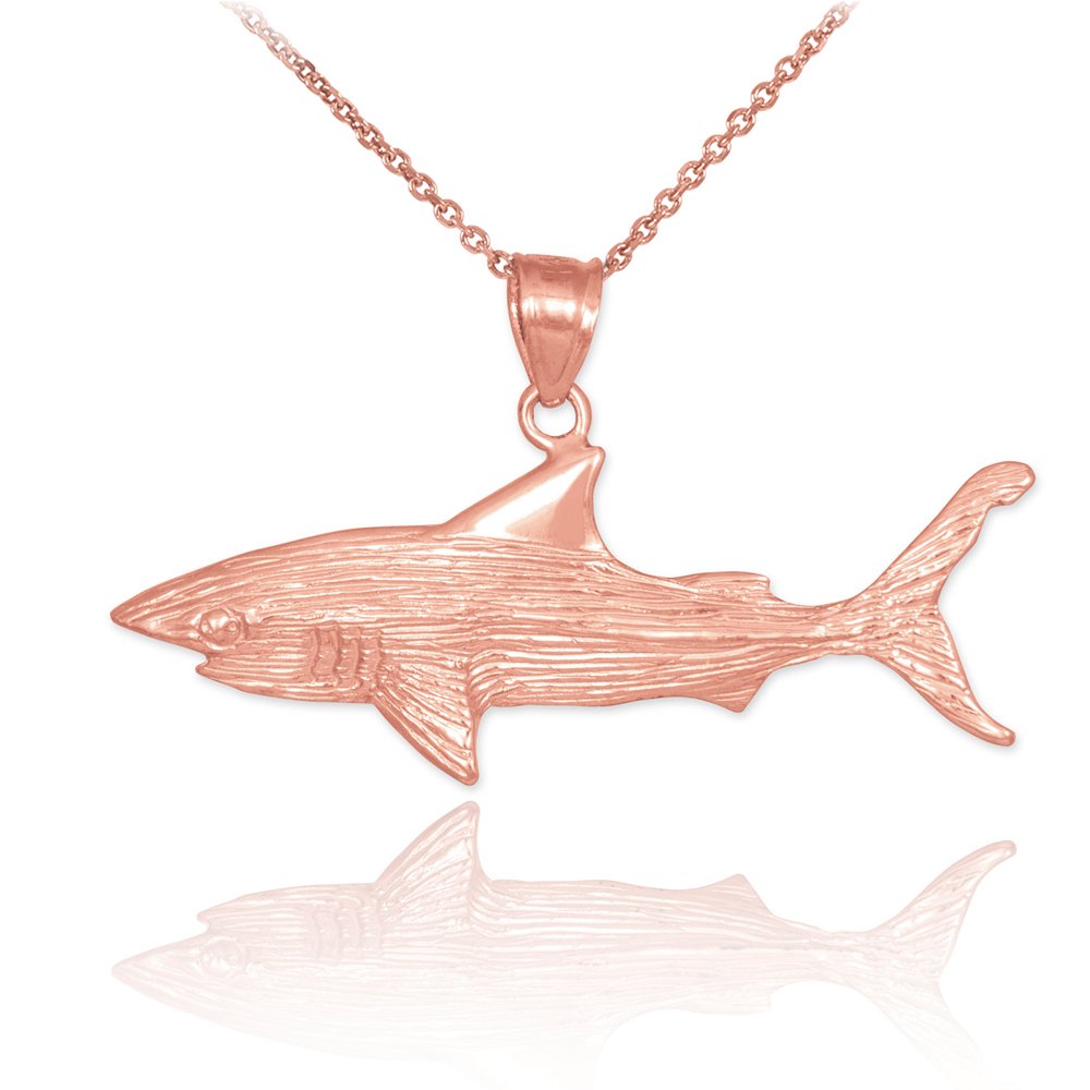 14K Rose Gold Shark Tooth Pendant Necklace for Women - Textured Charm with Rose Design - Perfect for Beach, Boho & Casual Outfits