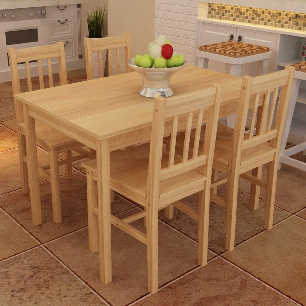 FAMIROSA 5-Piece Solid Pine Wood Dining Set with Table & 4 Chairs - Natural Wood Kitchen & Breakfast Table for Dining Room, Home Decor - Perfect for Family Meals, Entertaining Guests & Small Space Dining Areas