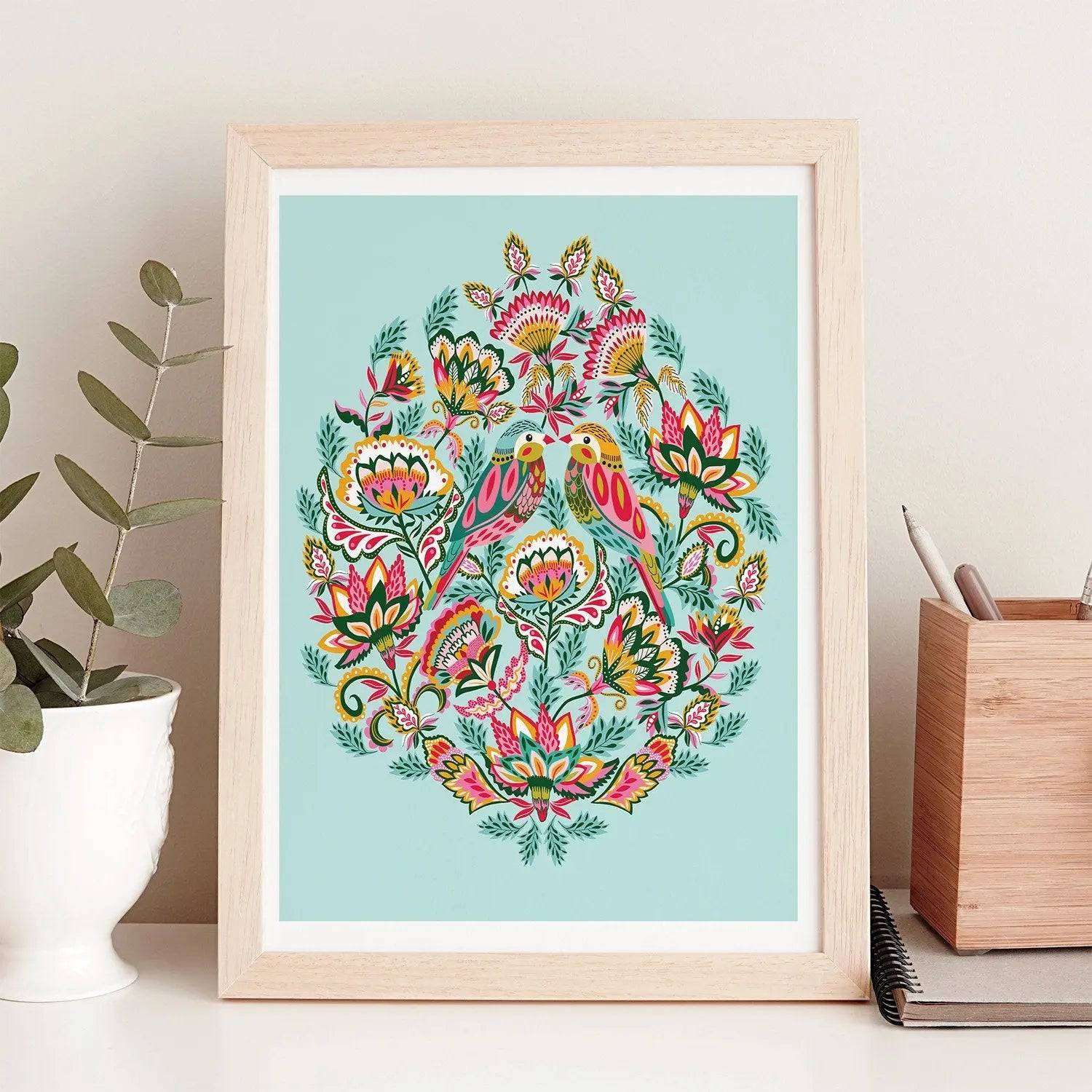 Bejeweled Birds Wall Art Print - Vibrant Acrylic Painting for Home & Office Decor | Perfect for Living Room, Bedroom, or Gift Giving