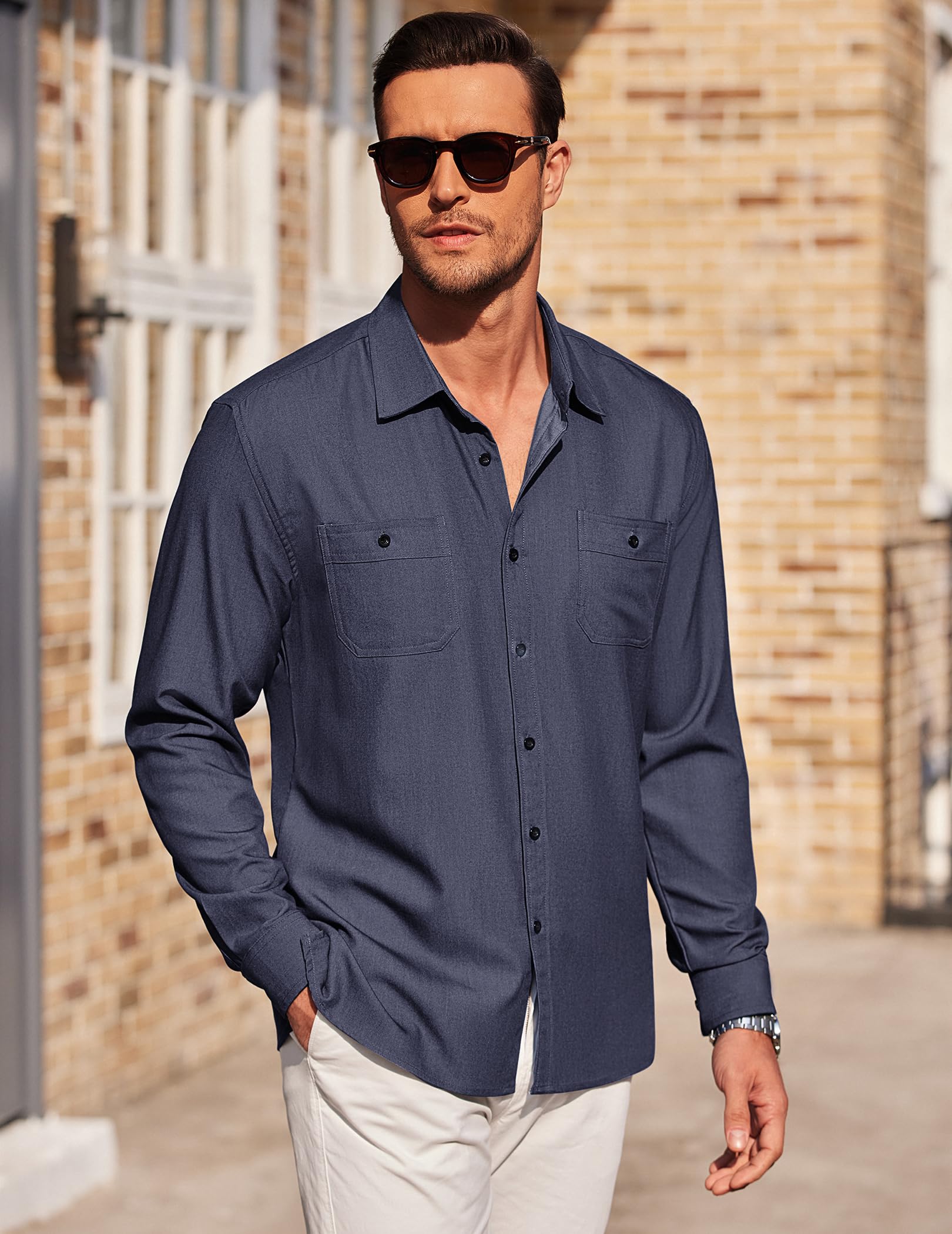 COOFANDY Men's Casual Button Down Shirts - Long Sleeve Wrinkle Free Dress Shirts for Work & Business | Comfortable Untucked Office Wear for Professional & Smart Casual Looks