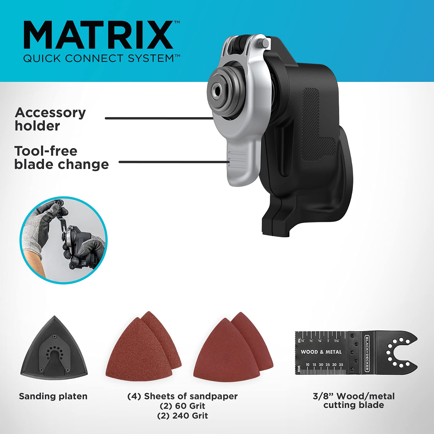 BLACK+DECKER Matrix Oscillating Tool Attachment Kit with 16-inch Wide Mouth Zippered Tool Bag (BDCMTO & BDST500002APB) - Perfect for DIY Projects, Home Renovations, and Professional Construction Work