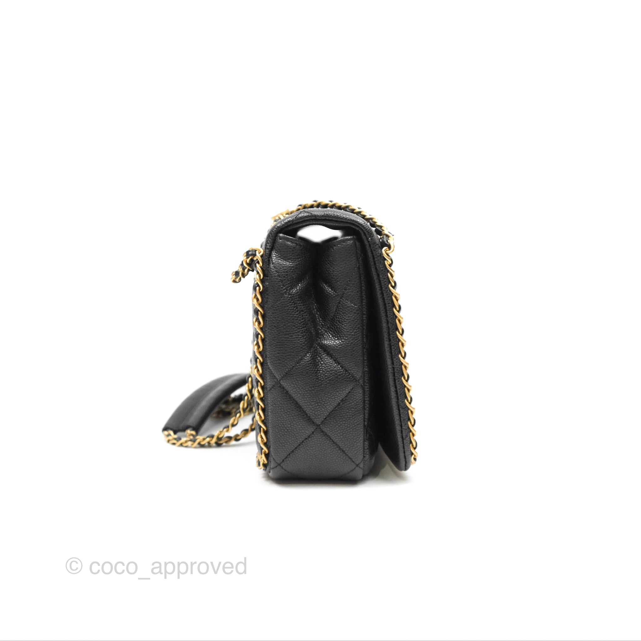Chanel Chain Around Flap Bag Black Caviar Leather with Aged Gold Hardware - Luxury Crossbody Bag for Women, Perfect for Evening Parties & Special Occasions