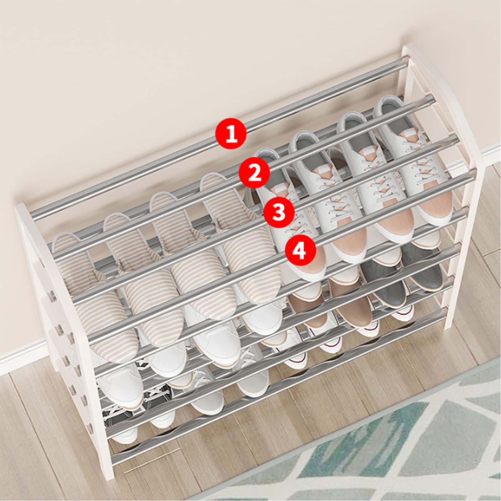 DSHOME 3-Tier Stackable Shoe Rack Organizer with Handles - Lightweight Space Saving Shoe Storage Shelf for Closet, Entryway, Hallway - White (25x18 Inches) - Perfect for Small Spaces & Apartment Living