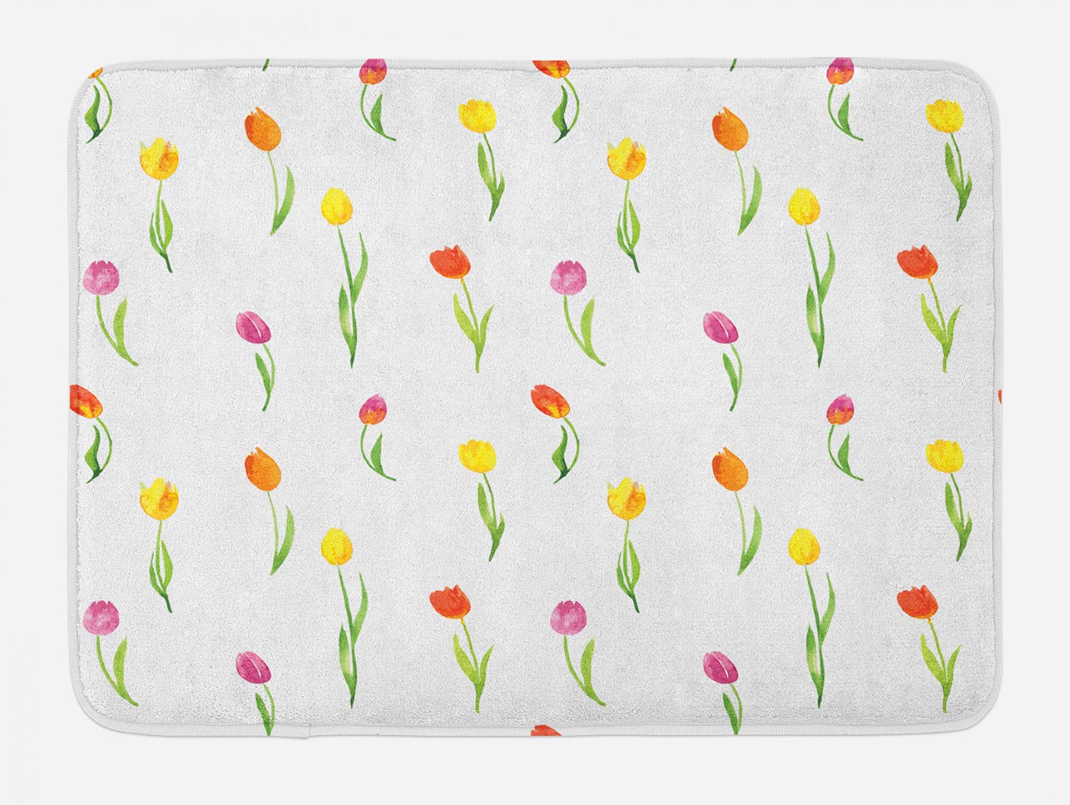 Ambesonne Watercolor Flower Bath Mat - Colorful Tulips Floral Design, Non-Slip Plush Bathroom Rug, 30.2 x 20 Inches, Multicolor - Perfect for Farmhouse, Boho & Vintage Style Bathroom Decor