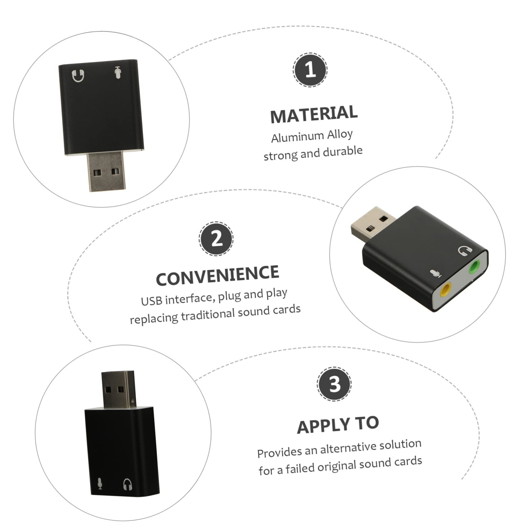 OSALADI 2-Pack USB External Sound Card - High-Quality Stereo Audio Adapter for Laptop & PC, Aluminum Alloy USB Headset & Microphone Adapter with 3D Sound | Perfect for Gaming, Online Meetings & Music Production