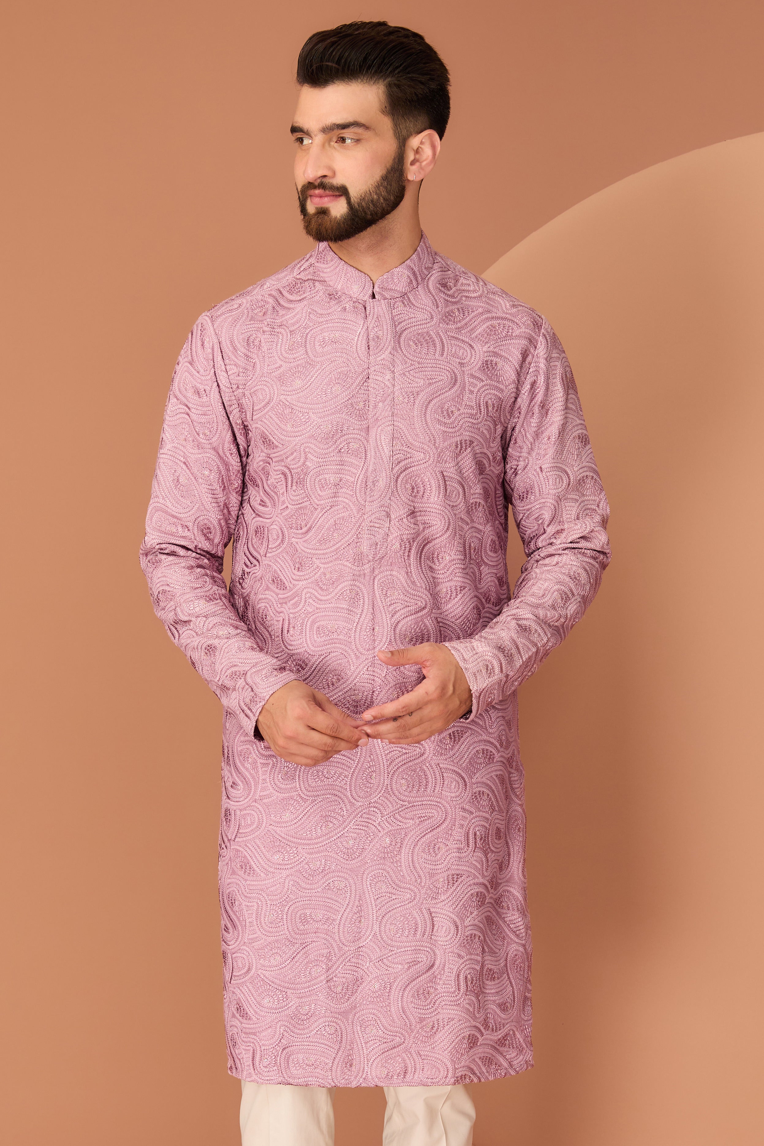 Elegant Light Purple Abstract Chikankari Kurta for Women - Traditional Indian Embroidered Tunic - Perfect for Festivals, Weddings & Casual Wear