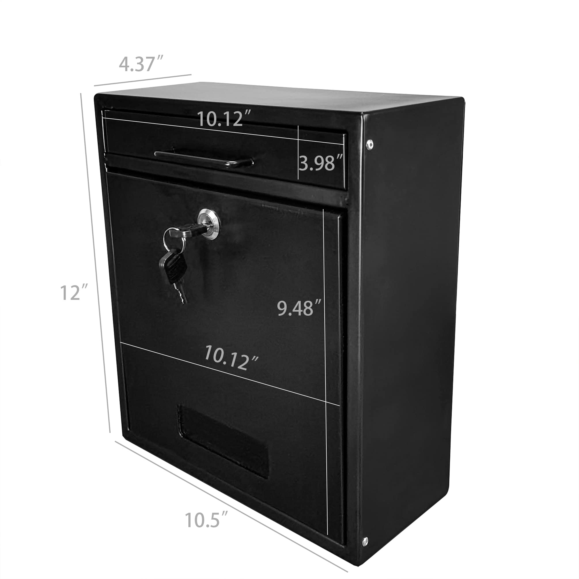 FixtureDisplays® Black Outdoor Locking Drop Box - Wall Mounted Mailbox & Suggestion Box with Secure Key Lock - Perfect for Home, Office, Apartment & Commercial Use (11119-BLACK-NEW-NF)