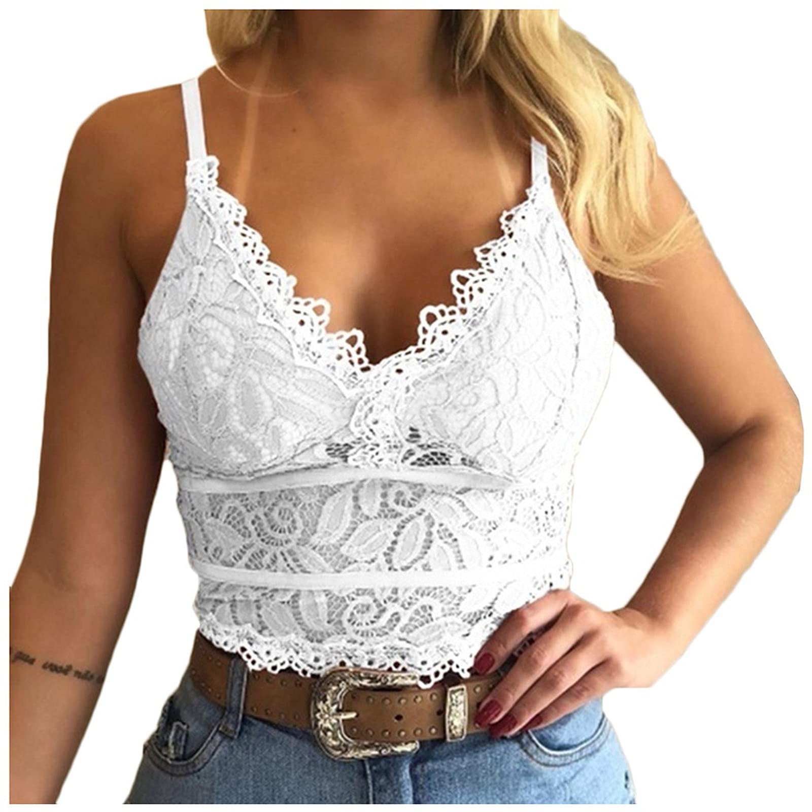 Sexy Women's Lace Crochet Bra Tank Top - Spaghetti Strap Cami Lingerie Bralette with Triangle Design, Wire-Free Comfort | Perfect for Summer Outfits, Beach Wear & Romantic Date Nights