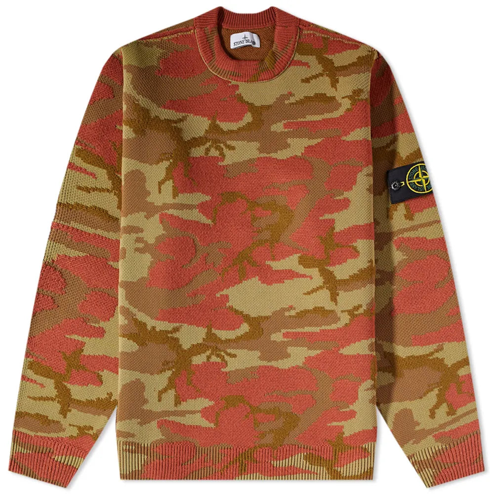 Stone Island Jacquard Camouflage Knit Sweater - Men's Luxury Camo Pattern Pullover for Casual Wear & Outdoor Activities