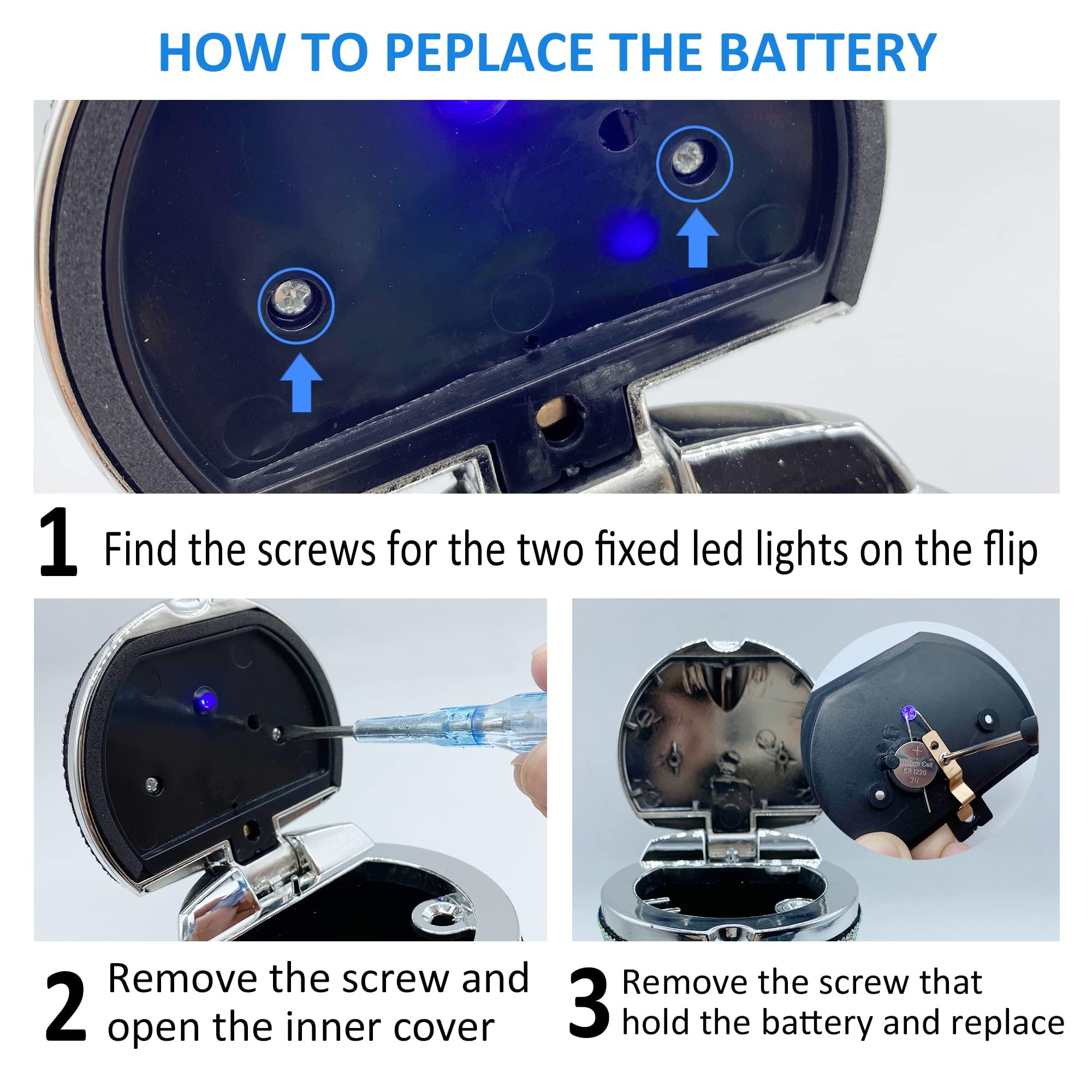 Premium Stainless Steel Car Ashtray with Lid & Blue LED Light - Smokeless Vehicle Cigarette Holder for Cup Holder - Ideal for Car, Home & Office Use (Blue)