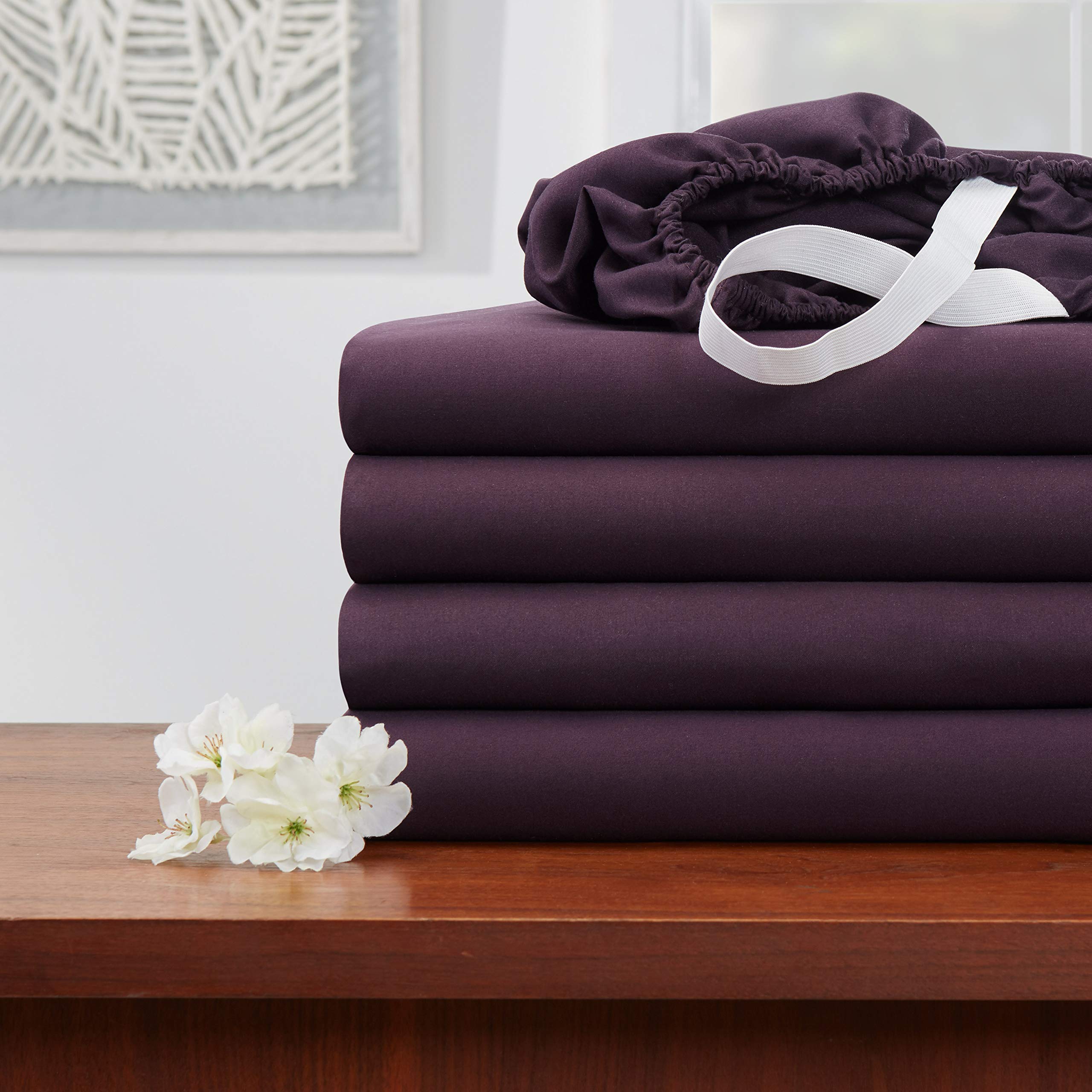 Empyrean Deep Pocket Fitted Sheet Set of 4 - Luxury Silky Soft Double Brushed Microfiber Bed Sheets for California King Beds - Hotel Quality, Wrinkle & Fade Resistant - Perfect for Master Bedrooms, Guest Rooms & Vacation Homes - Purple