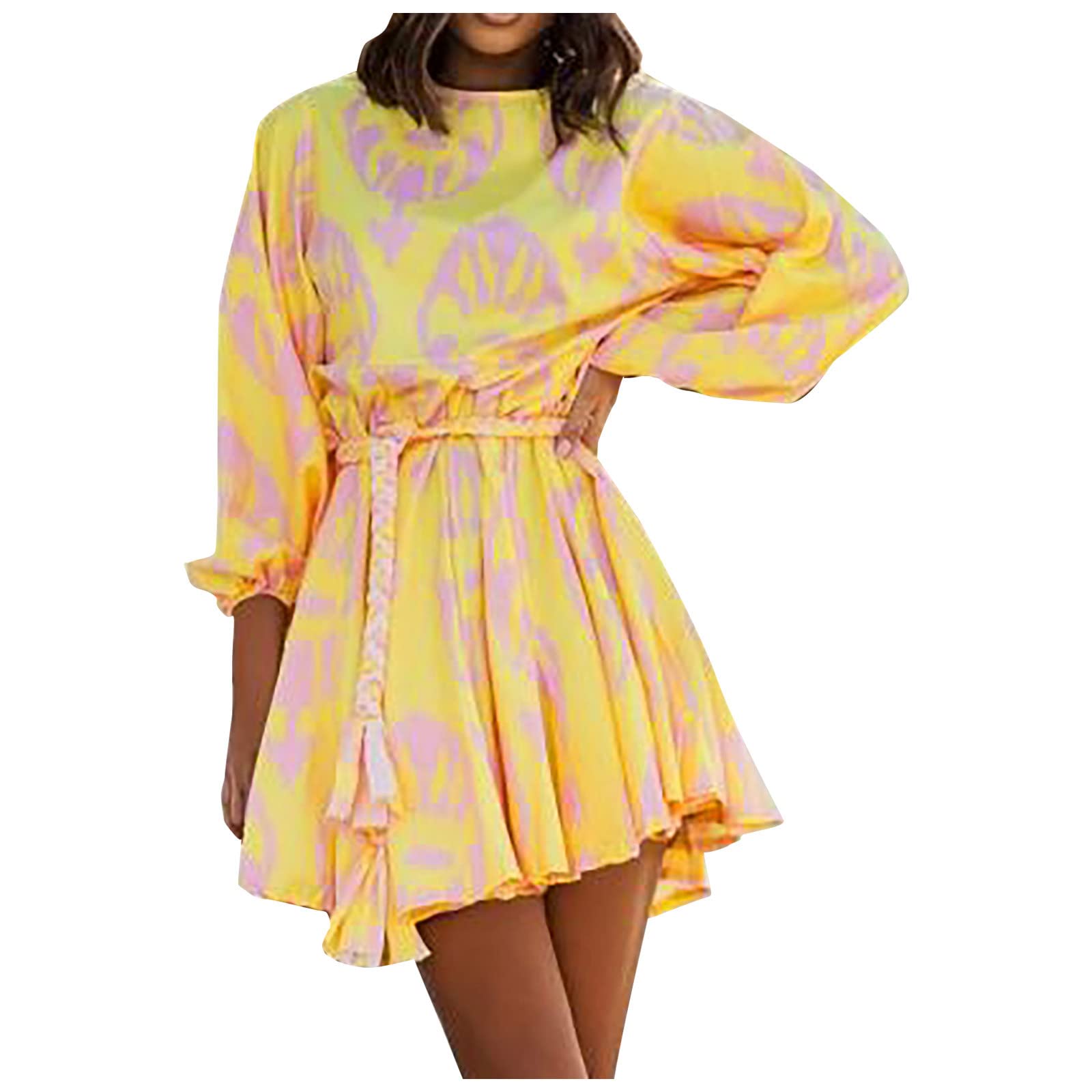 Women's Summer Casual Slim Fit Printed Short Sleeve Round Neck Dress Skirt - Perfect for Beach Vacation, Party Outfits & Daily Wear