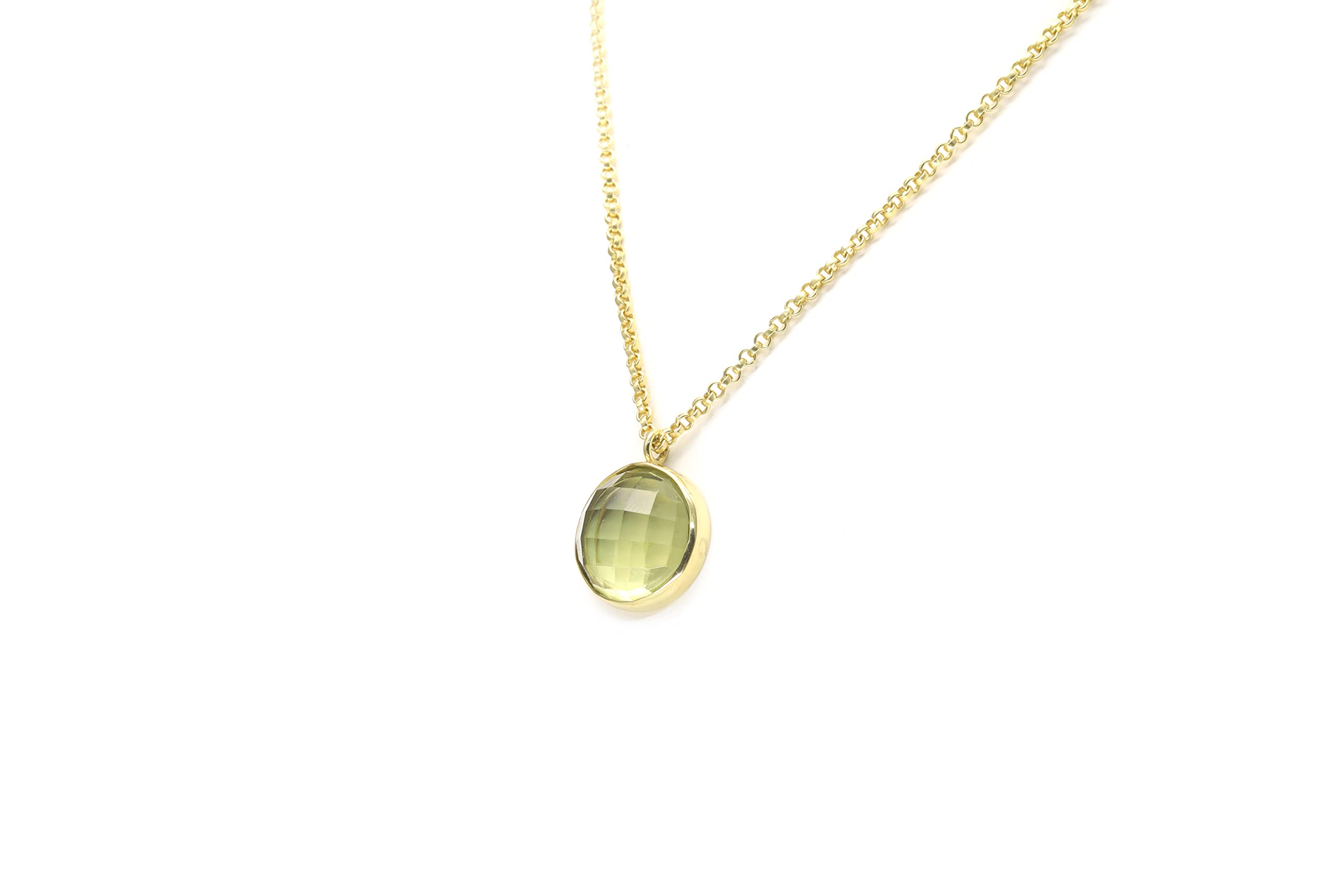 Lemon Quartz Pendant Necklace in 14K Gold - Round Cut Faceted Gemstone Jewelry for Women | Elegant Gift for Birthday, Anniversary & Special Occasions