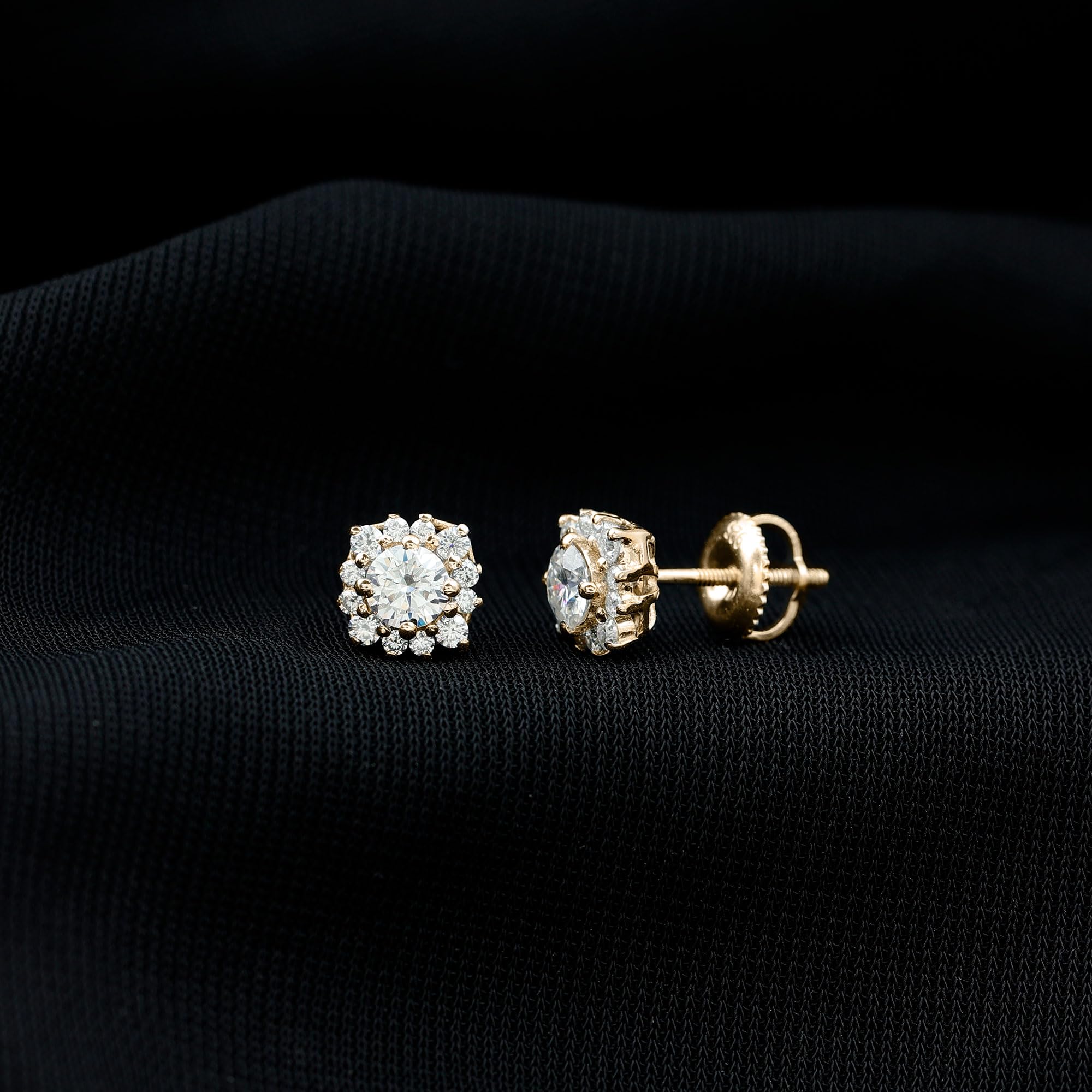 Certified Moissanite Diamond Halo Earrings - D-Vs1 Quality Stud Earrings with Jewelry Box - Perfect for Weddings, Anniversaries & Special Occasions