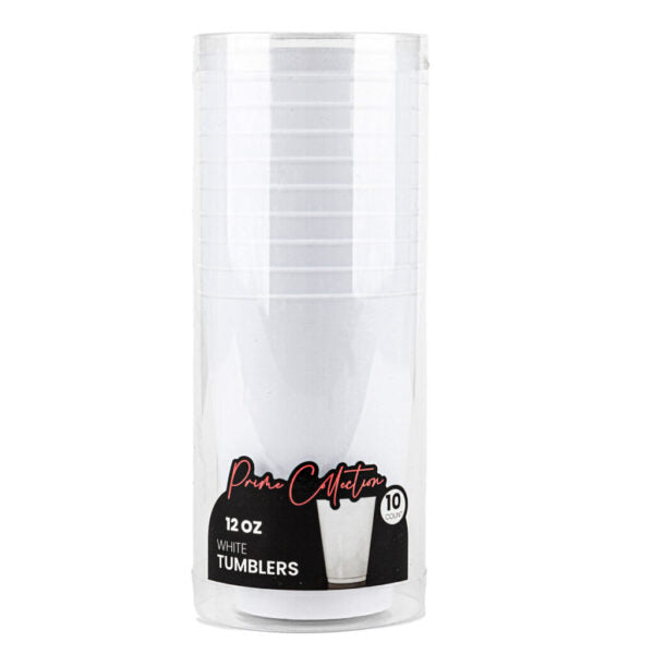 12 Oz White Hard Plastic Round Party Cups - 10 Pack Bulk Disposable Cups for Parties, Picnics, BBQs & Events - Durable & Eco-Friendly