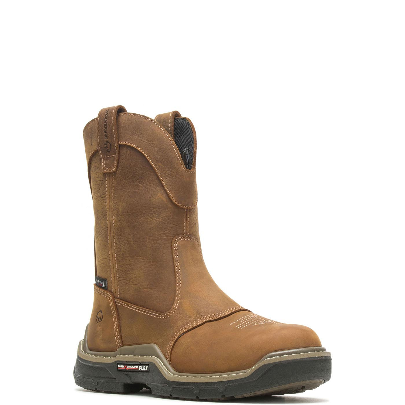 DuraShocks® Western Waterproof Soft Toe Pull On Wellington Work Boots for Men - Comfortable & Durable Slip-Resistant Ranch Boots for Farming, Construction & Outdoor Work