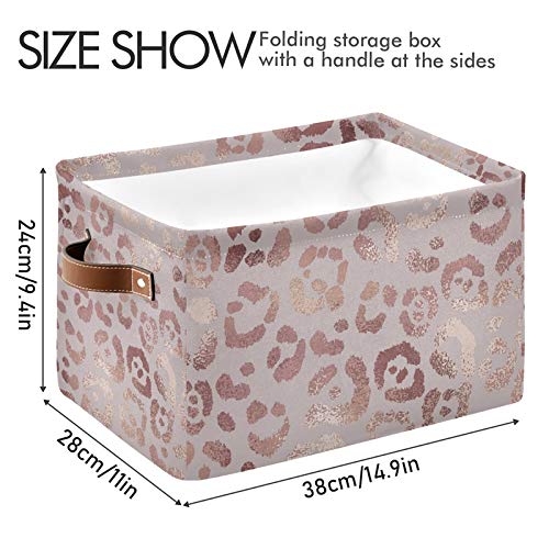 SEULIFE Rose Gold Leopard Print Pink Foldable Storage Basket - Large Collapsible Organizer Bin with Handles for Toys, Bathroom, Nursery & Closet - 2 Pack Storage Boxes for Home Organization & Kids Room Decor